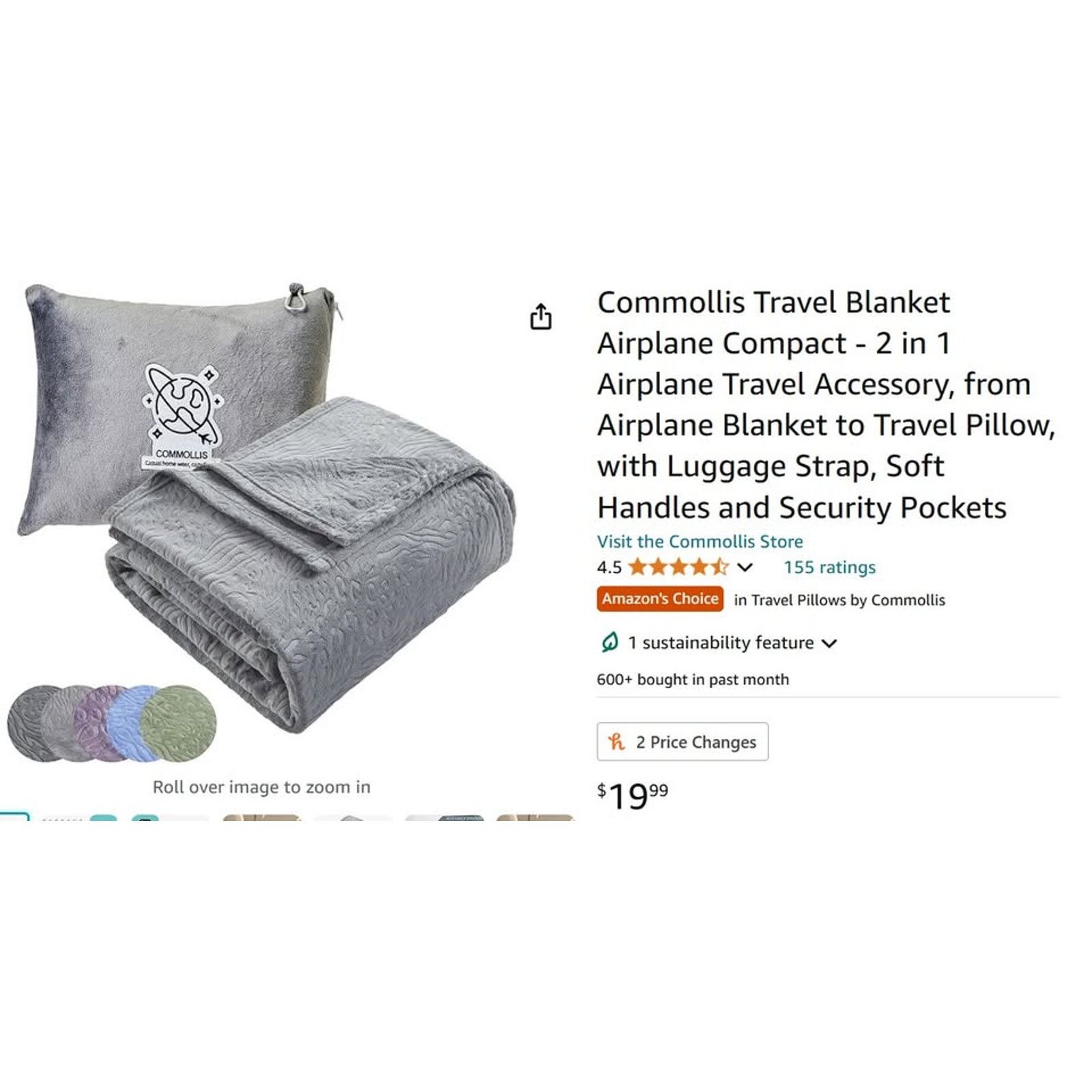 The Unbranded Brand Travel Blanket, 50x70" blanket or pillow, hooks carryon Size ONE SIZE - 2 Thumbnail