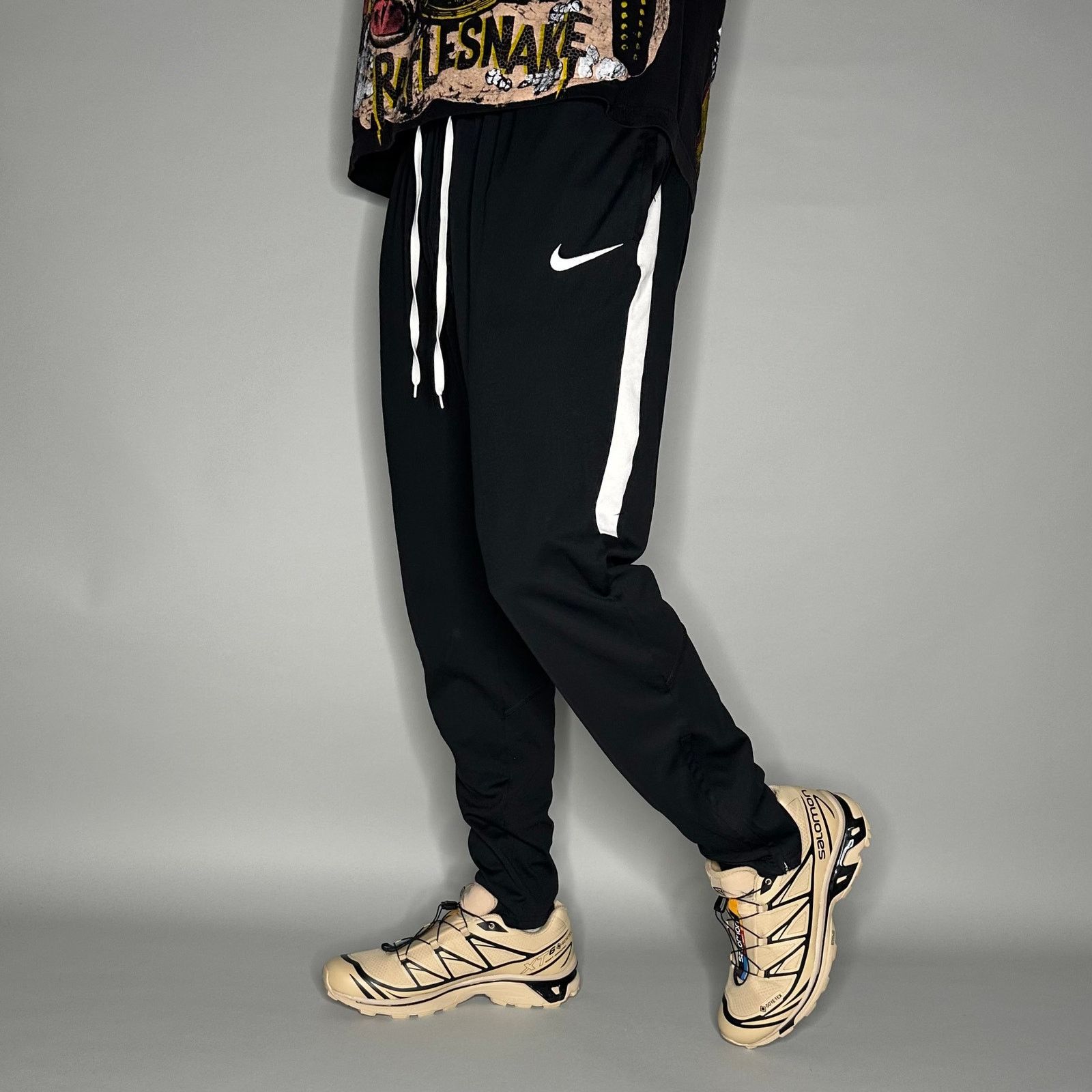 Nike Sweatpants Black Polyester Joggers White Swoosh Dri Fit