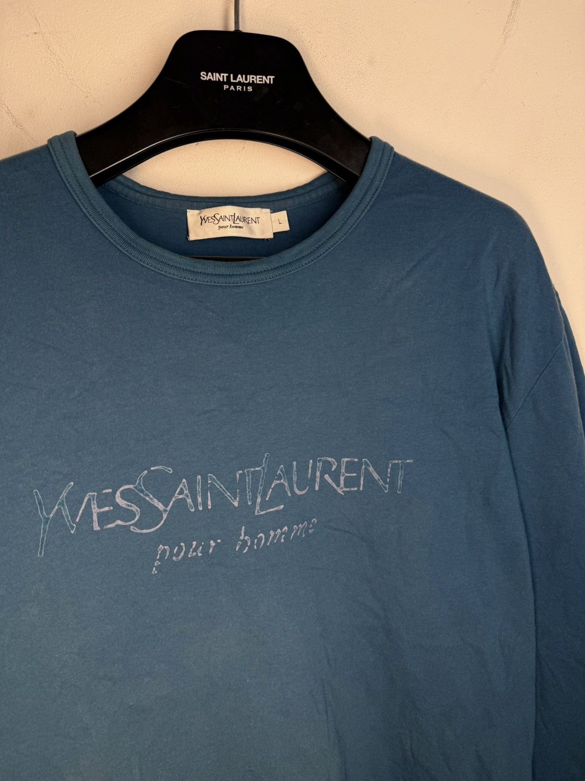 Yves Saint Laurent Big Logo YSL Longsleeve Blue Shirt Vintage Sweatshirt Size US M / EU 48-50 / 2 - 1 Thumbnail