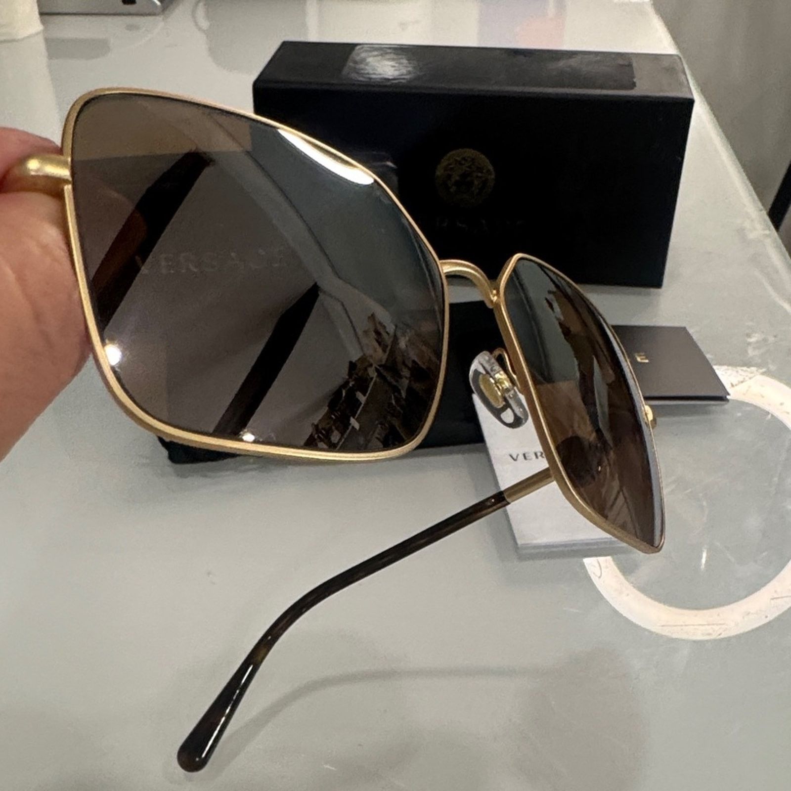 Versace Versace Women’s Gold Frame Sunglasses with Mirror Lenses Size ONE SIZE - 3 Thumbnail