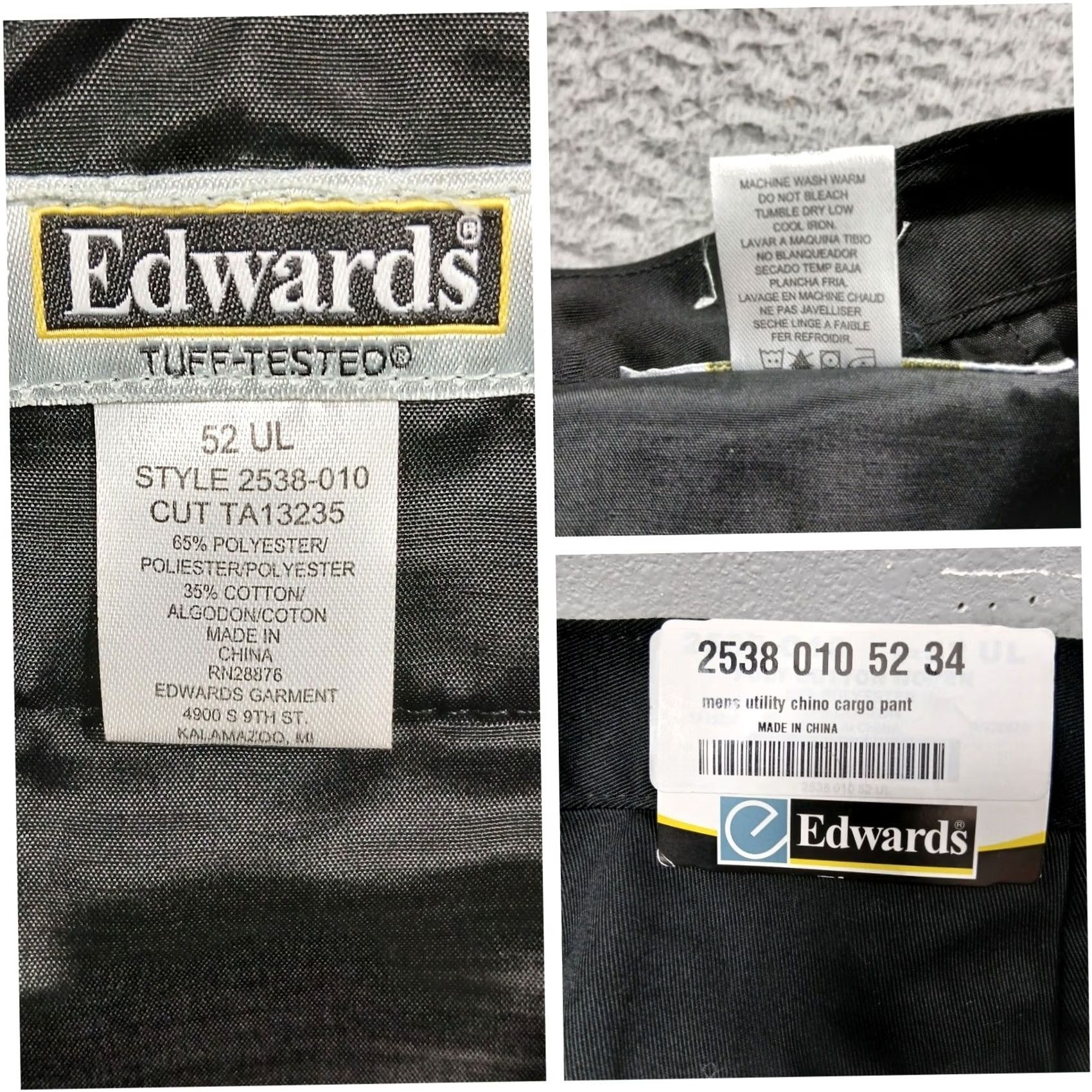 Vintage VINTAGE? Edwards Tuff-Tested Men's Utility Chino Cargo Pants Black NWT 52x34 Crew? Size US 36 / EU 52 - 4 Thumbnail