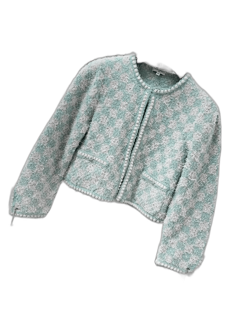 Chanel Chanel Mint Green Checkered Knit Cardigan Size M / US 6-8 / IT 42-44 - 1 Thumbnail