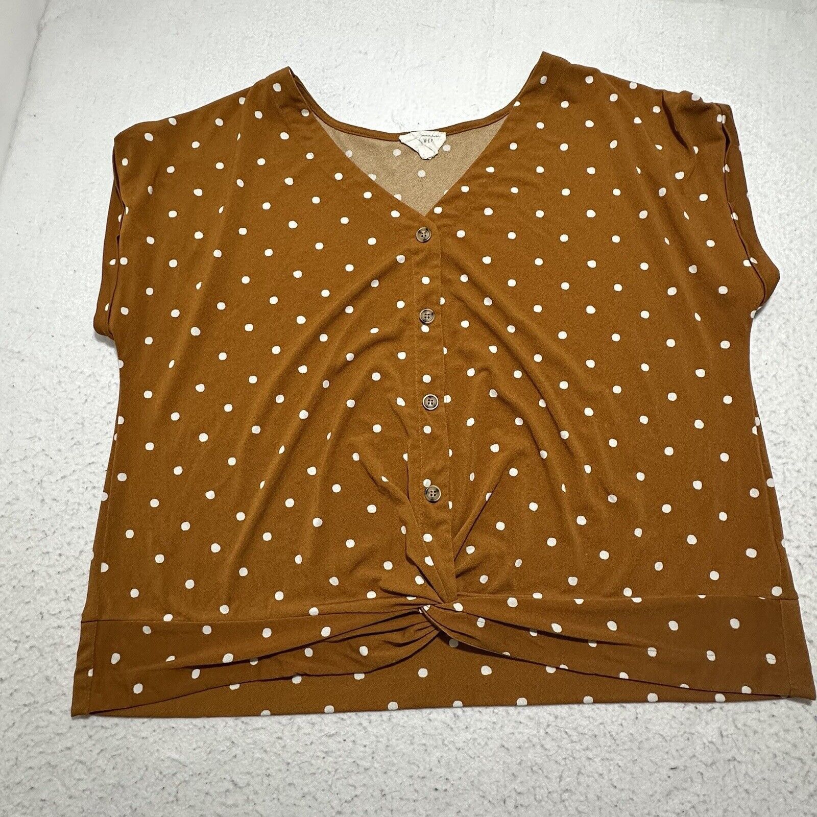 Other Flower & Feather 2X Yellow Polka Dot V-Neck Blouse Tie Front Size XXL / US 16-18 / IT 52-54 - 1 Thumbnail