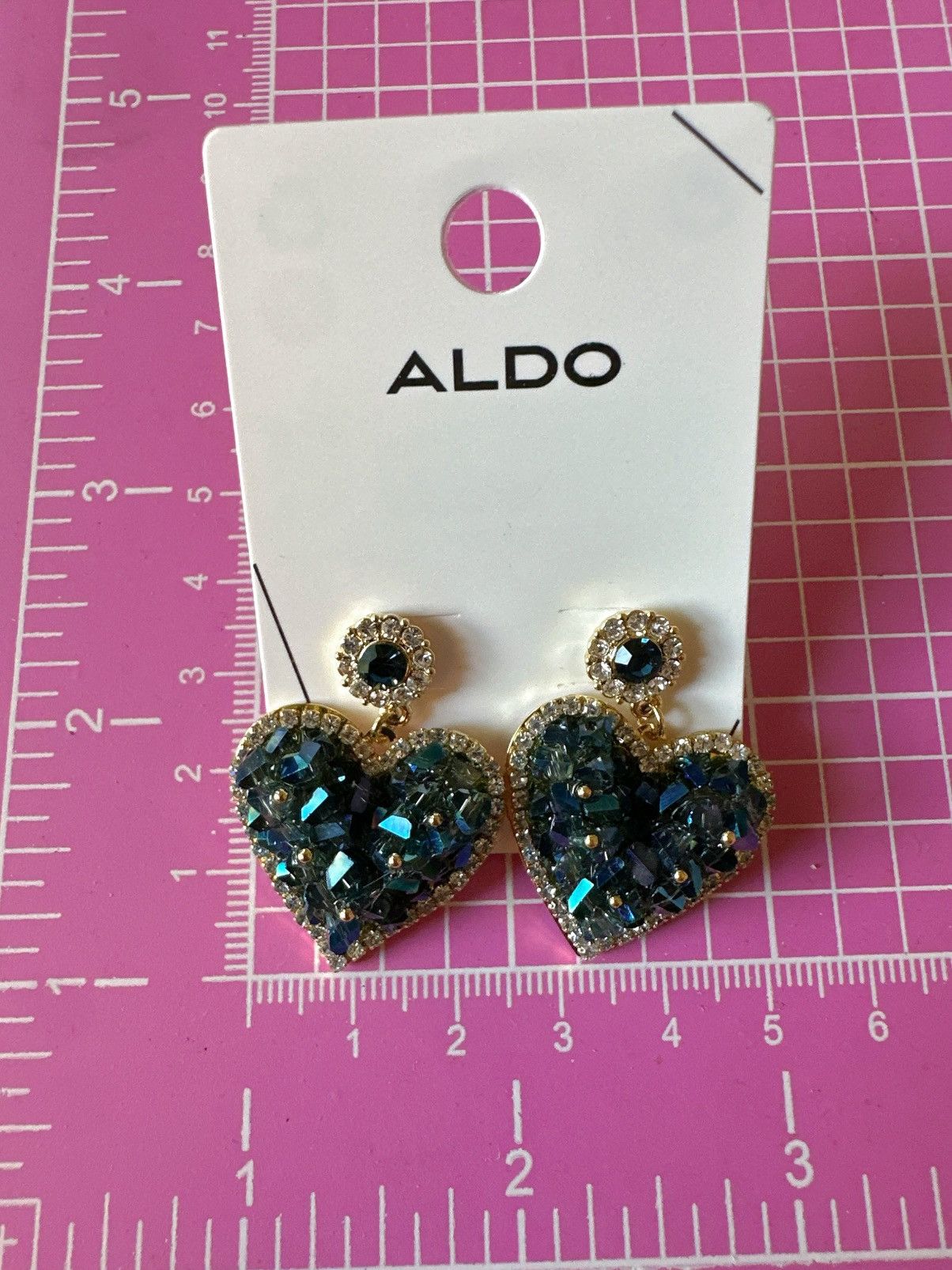 Aldo Aldo earrings crystals piled blue hearts gold tone embroid Size ONE SIZE - 6 Thumbnail