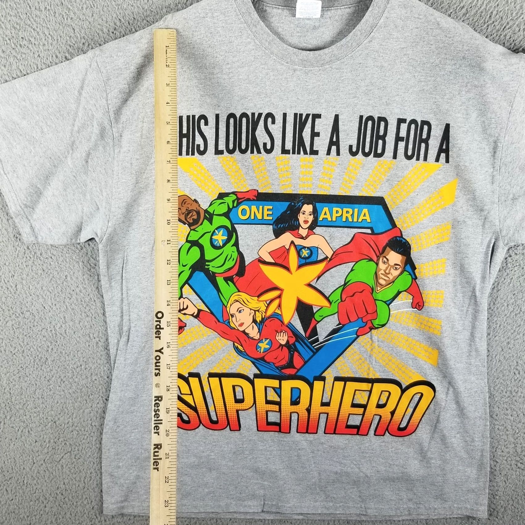 Ikea Superhero Shirt Adult XL Gray - Comics Theme T-Shirt, Short Sleeve, Regular Fit, Unisex Adults, Solid Pattern, Brand Superhero, Vintage? Size US XL / EU 56 / 4 - 4 Thumbnail