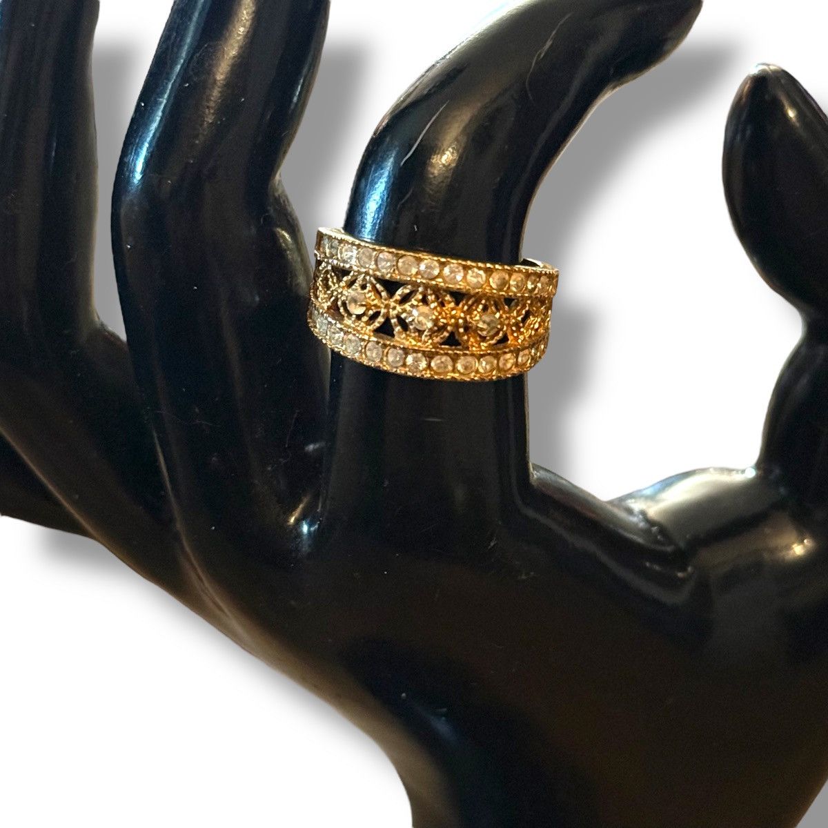Vintage Vintage 14KHGE LIND gold tone filigree & crystals band ring Size ONE SIZE - 2 Thumbnail