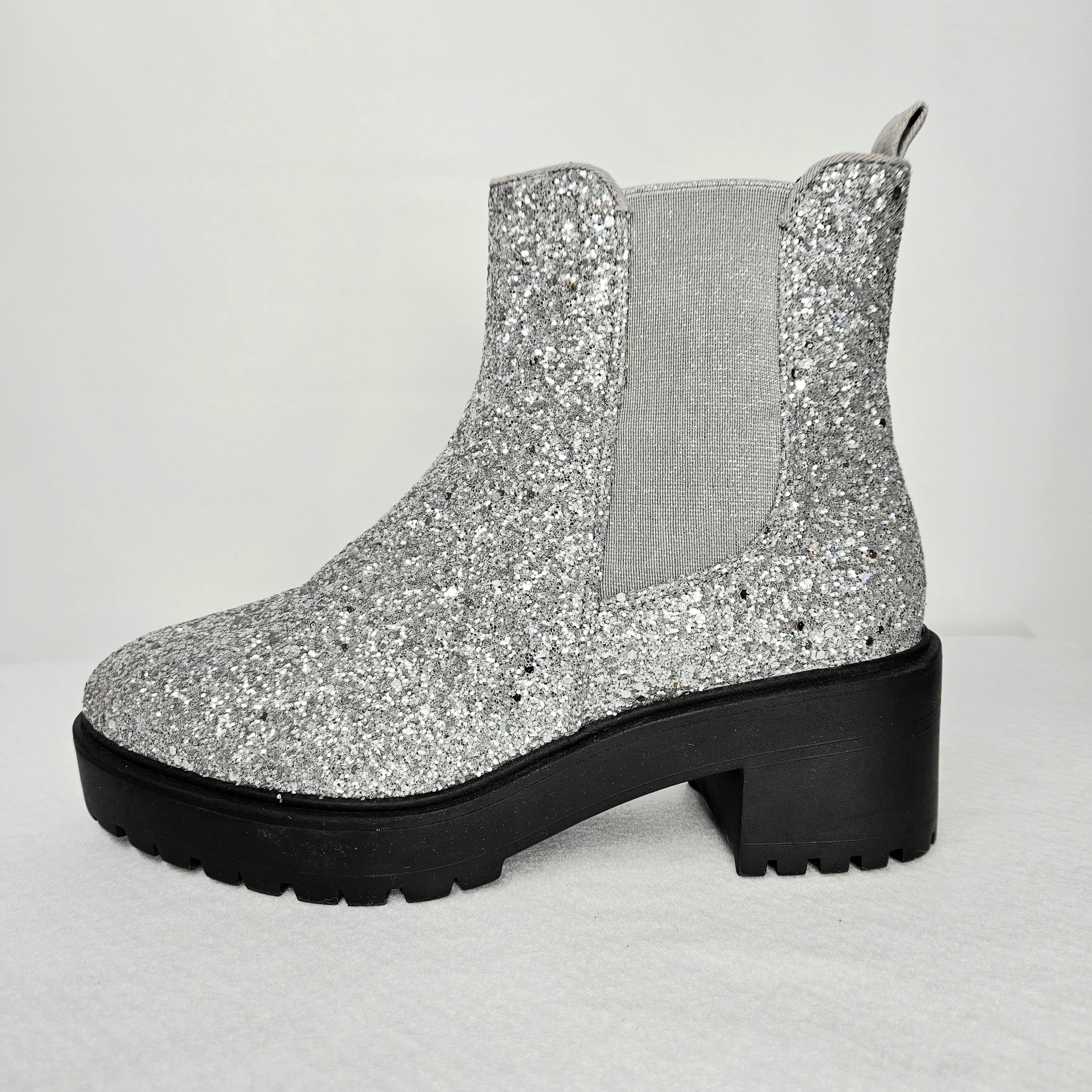 Asos Asos UK 6 (US 8) Chelsea Boots Booties Silver Glitter Chunky Size US 8 / IT 38 - 4 Thumbnail