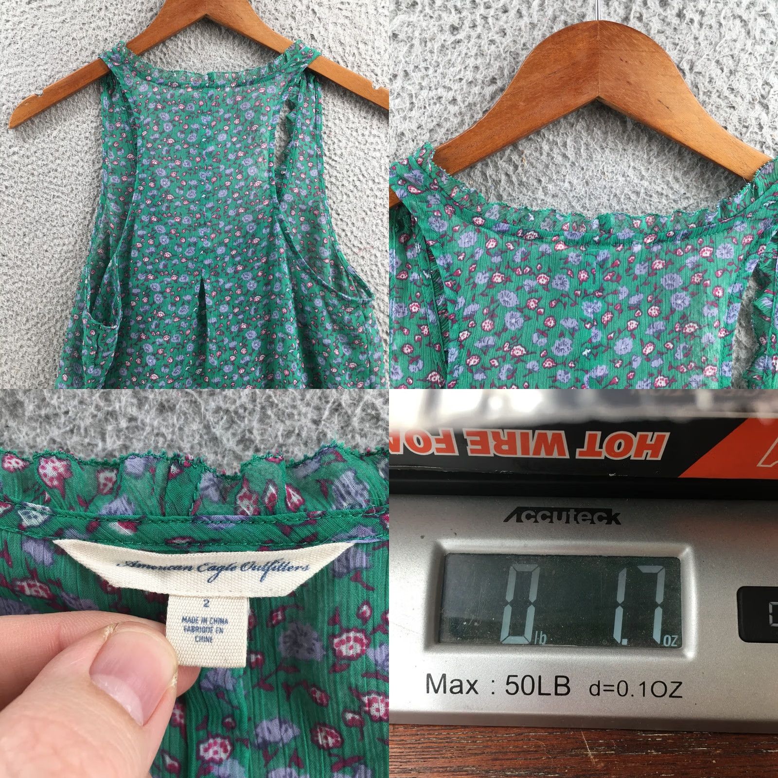 American Eagle Outfitters American Eagle Outfitters Tank Womens 2 Green Floral Racerback Pleated Scoop Neck Sleeveless Casual Light Breathable Sheer Size XS / US 0-2 / IT 36-38 - 8 Thumbnail