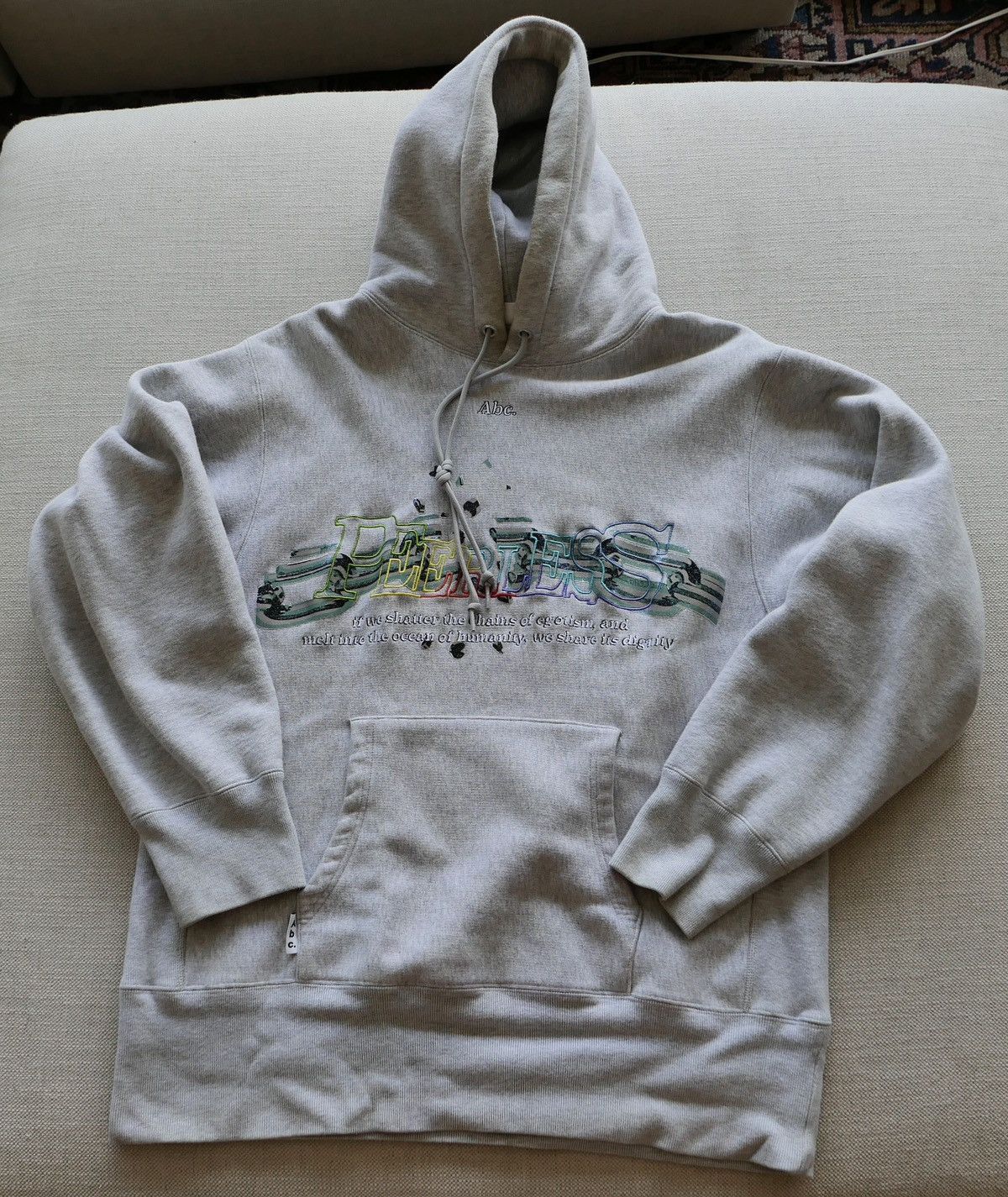 image of Advisory Board Crystals Crystal Cuffs Embroidered Hoodie in Grey, Men's (Size XL)