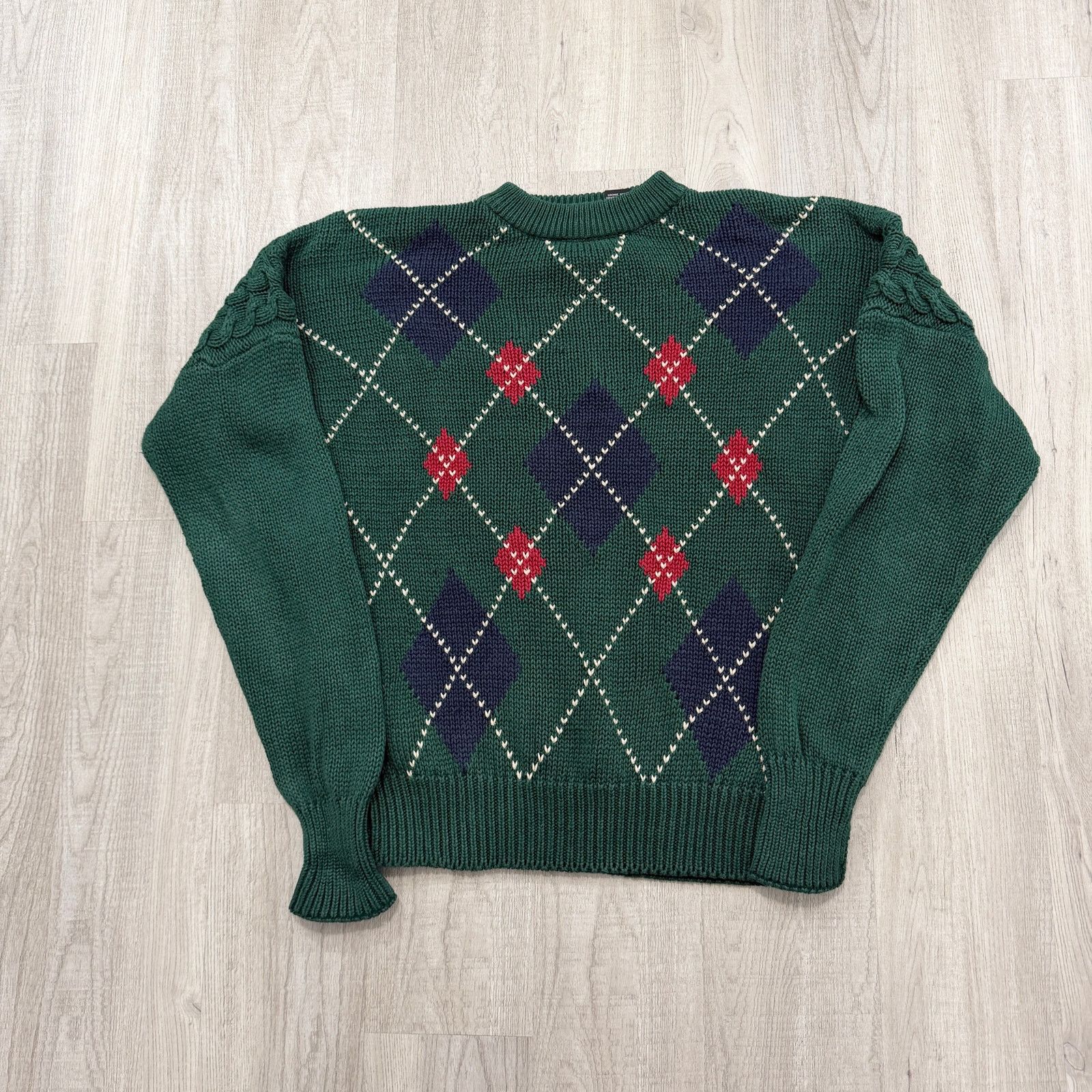 Vintage Vintage Structure Sweater Medium Green Argyle Geometric Size US M / EU 48-50 / 2 - 1 Thumbnail