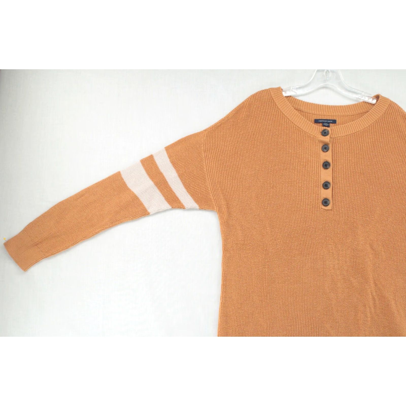 American Eagle Outfitters American Eagle Sweater Women's Medium Gold Retro Y2K Waffle Knit Textured Size M / US 6-8 / IT 42-44 - 3 Thumbnail