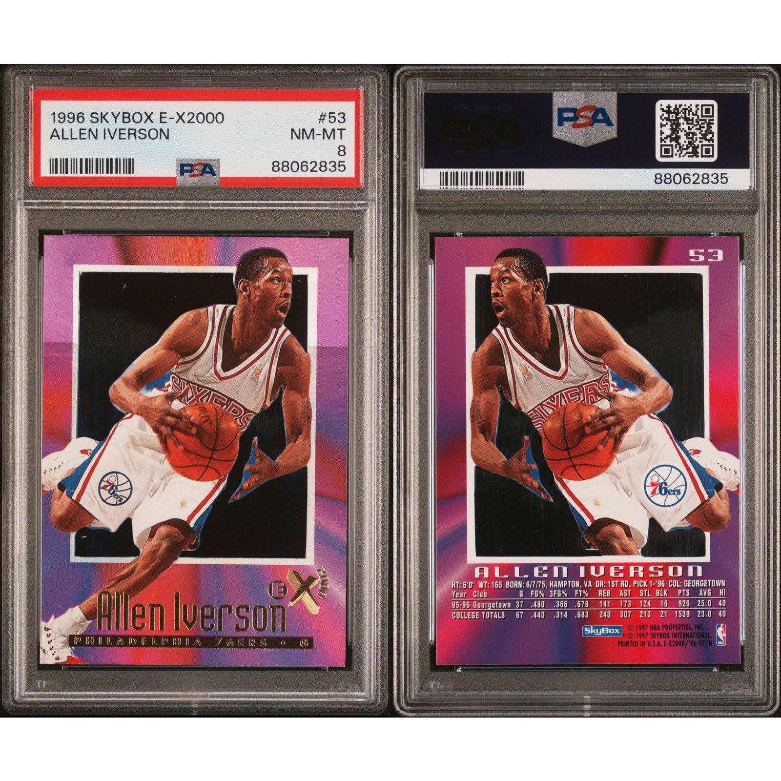 NBA 1996 SkyBox E-X 2000 #53 Allen Iverson RC PSA 8 76ers Size ONE SIZE - 3 Thumbnail