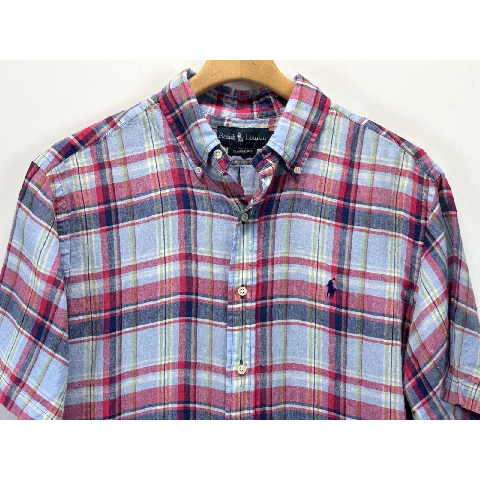 Polo Ralph Lauren Vtg Ralph Lauren Plaid 100% Linen Shirt Mens Large Classic Fit Short Sleeve Pony Size US L / EU 52-54 / 3 - 3 Thumbnail
