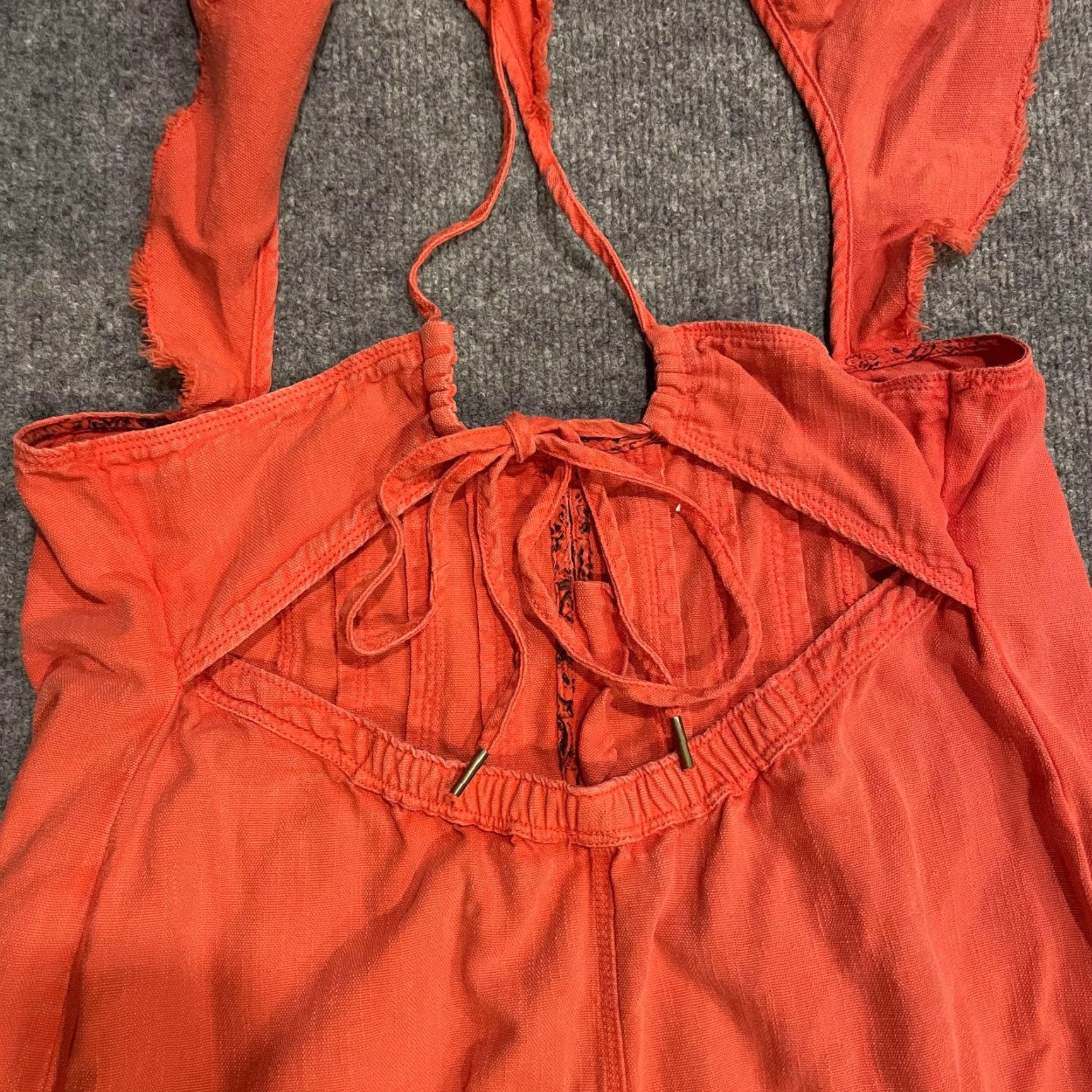 Vintage VINTAGE Pilcro Dress ORANGE RED Tie Back Flutter Sleeve Midi Womens M Orange Red Pilcro Sundress Casual Cotton Linen 90s? Size M / US 6-8 / IT 42-44 - 7 Thumbnail