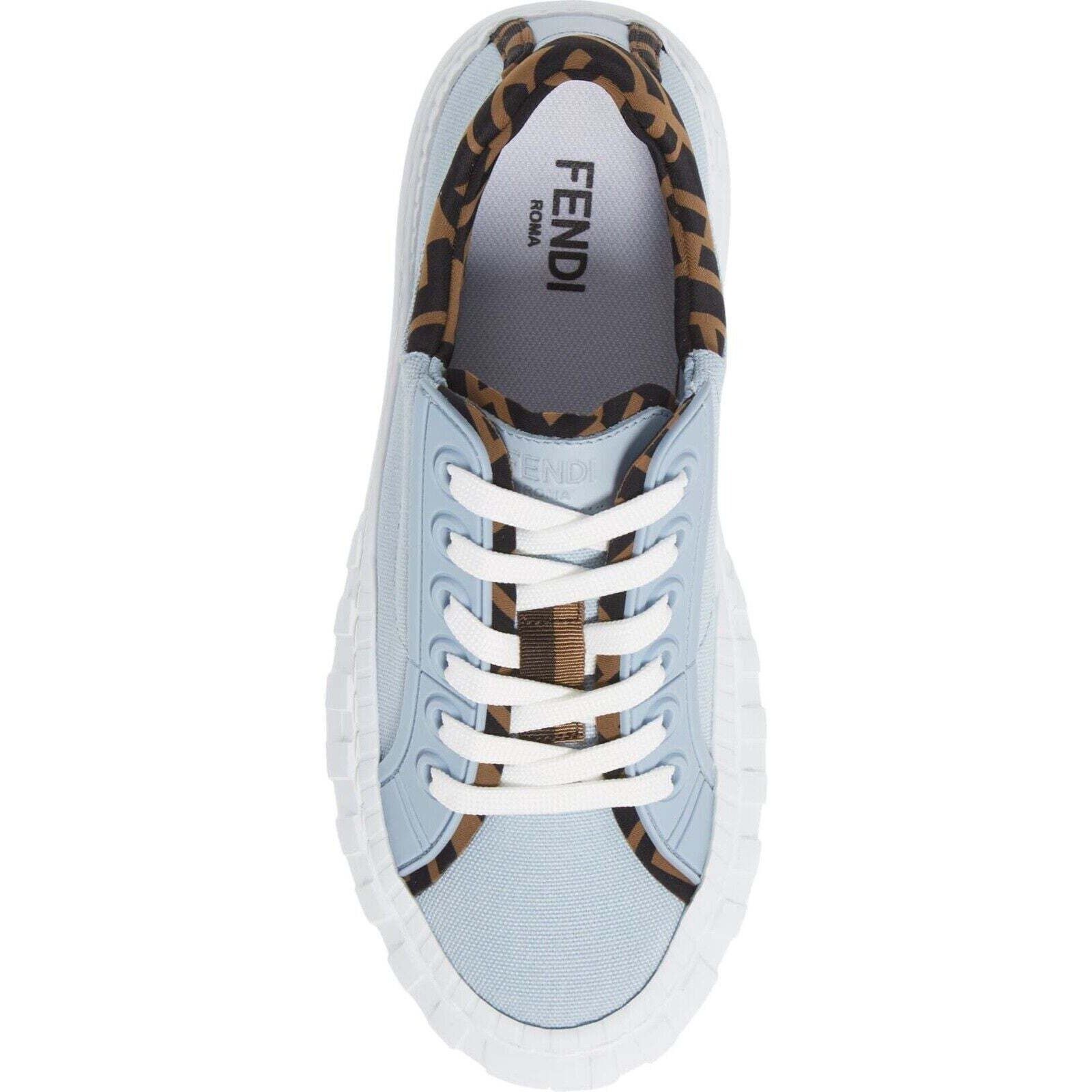 Fendi Fendi Force Blue Canvas White Platform Low Top Sneaker 35.5 Size US 5.5 / IT 35.5 - 6 Thumbnail
