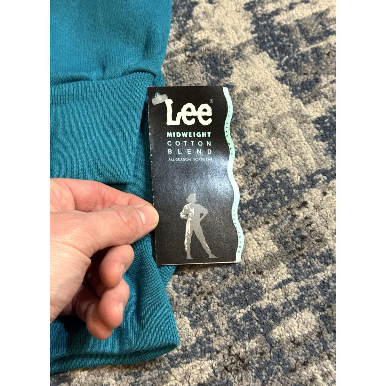 Lee VINTAGE Lee Sweatshirt Crew Neck Teal XL Men 90s Pullover Cotton Blend Crewneck Long Sleeve, All Seasons, Gym & Training, USA, Teal, Solid Size US XL / EU 56 / 4 - 2 Thumbnail