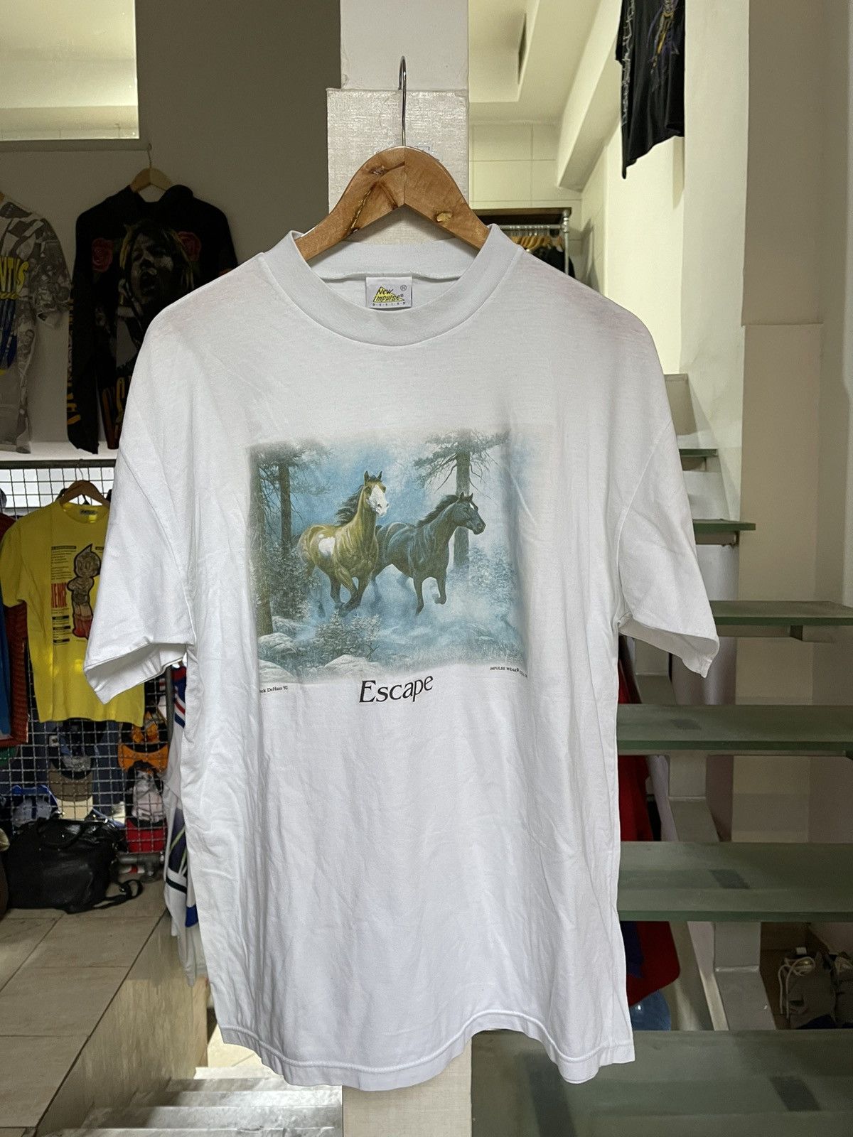 Vintage Vintage Chuck DeHaan “Escape” painting art t shirt 1992 Size US XL / EU 56 / 4 - 1 Thumbnail
