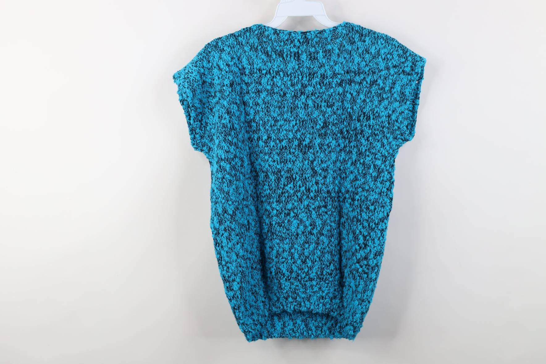 Vintage Vintage 80s 90s Flower Dolman Short Sleeve Knit Sweater Blue Size S / US 4 / IT 40 - 7 Thumbnail