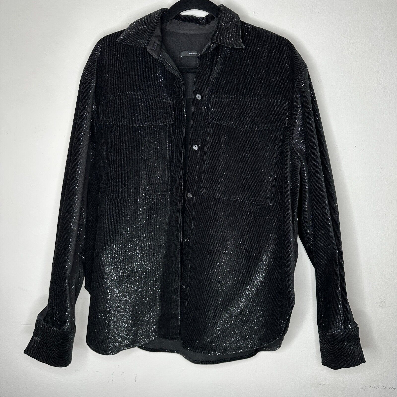 Alex Perry Alex Perry SET Black Shimmer Long Sleeve Shirt Mini Skirt 6 Size S / US 4 / IT 40 - 2 Thumbnail