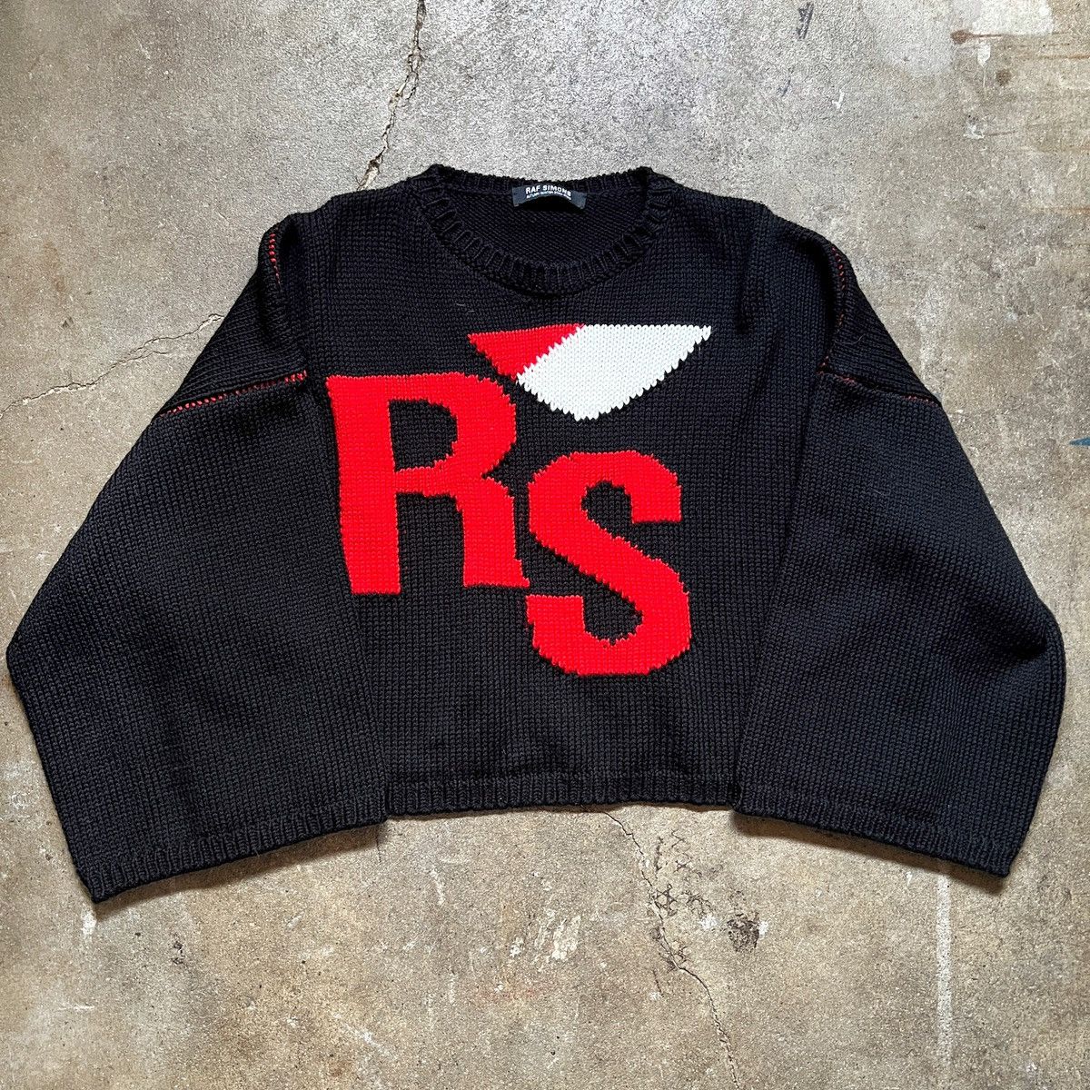 image of Raf Simons Cropped Knit Sweater in Black, Men's (Size Small)