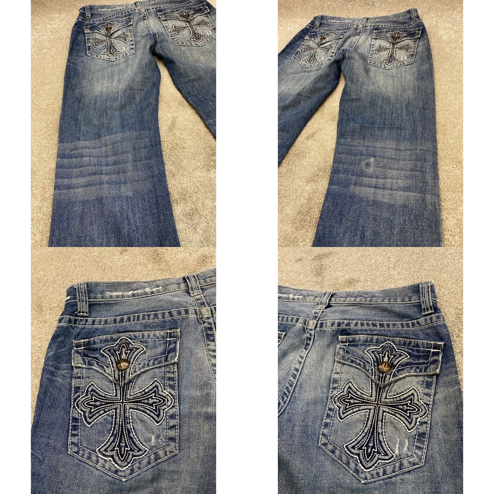 Decree VINTAGE Decree Jeans Mens 34x32 Bootcut Distressed Embroidered Back Pockets 5-Pocket Design Slim Straight 34 Blue Cotton Denim Jeans Mens Size US 34 / EU 50 - 9 Thumbnail