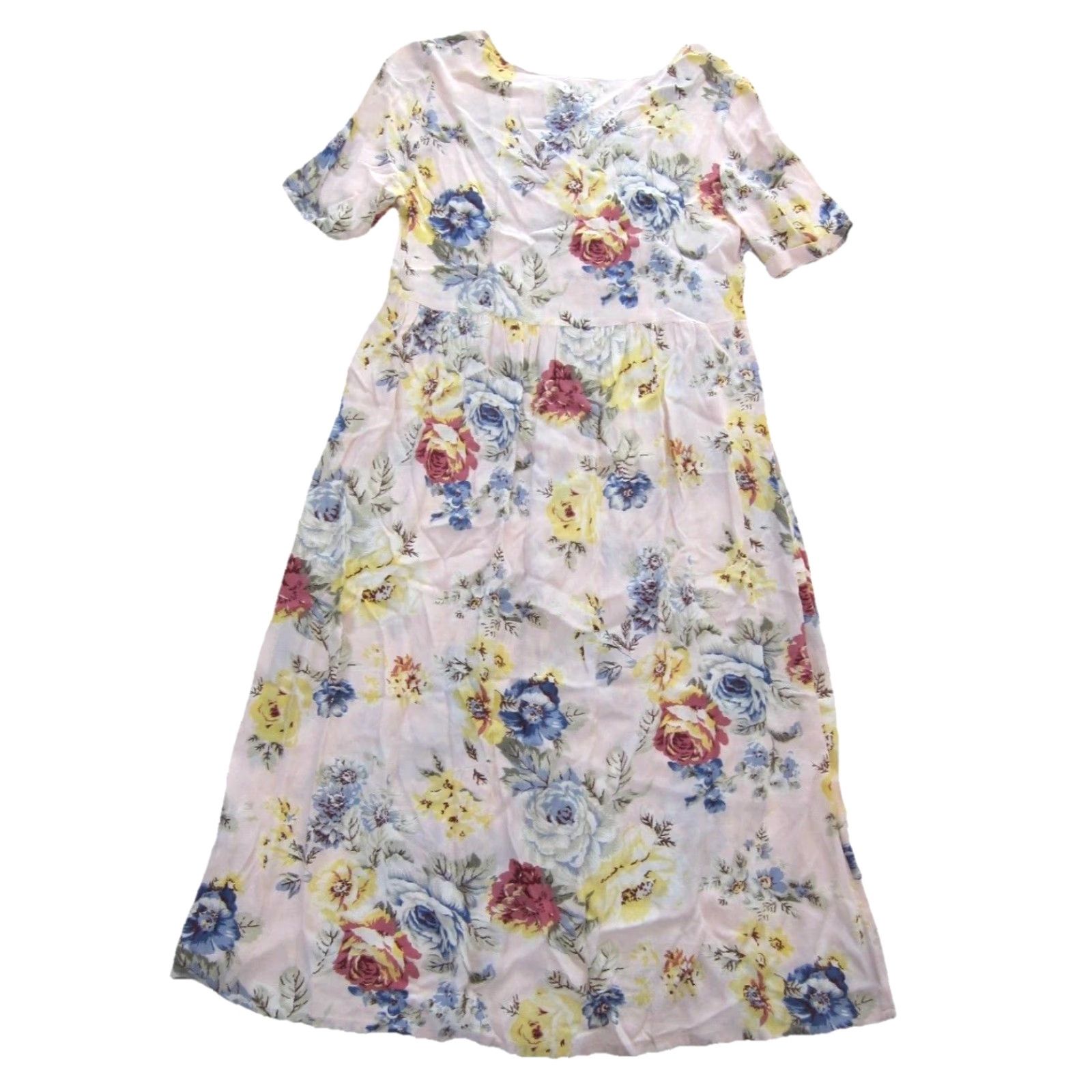 Vintage VINTAGE Together Dress Cottage Rose Floral Button Down Rayon 8 Pink Blue Yellow Size M / US 6-8 / IT 42-44 - 2 Thumbnail