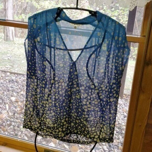 Designer CAbi Sheer Vneck Polka Dots Casual Button Down Sleeveless Sz Size S / US 4 / IT 40 - 1 Thumbnail