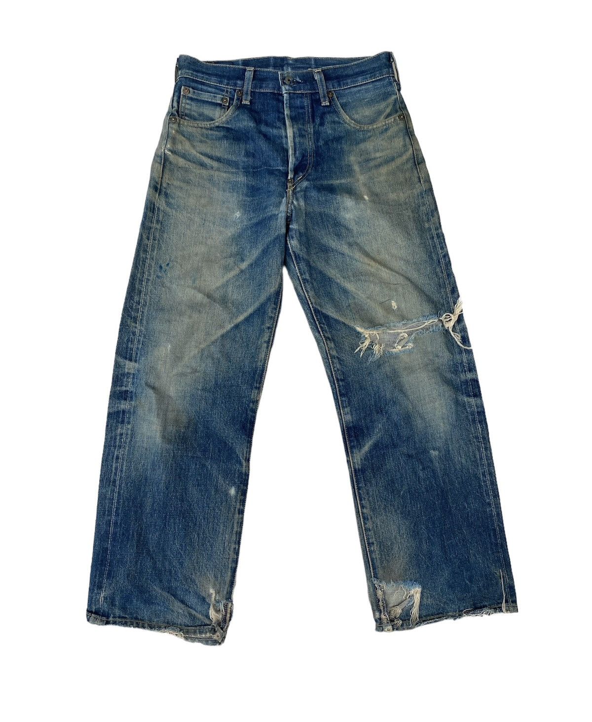 image of Levis x Levis Vintage Clothing Levi's 702 Bug E Buckle Back Thrashed Selvedge Jeans in Blue (Size 2