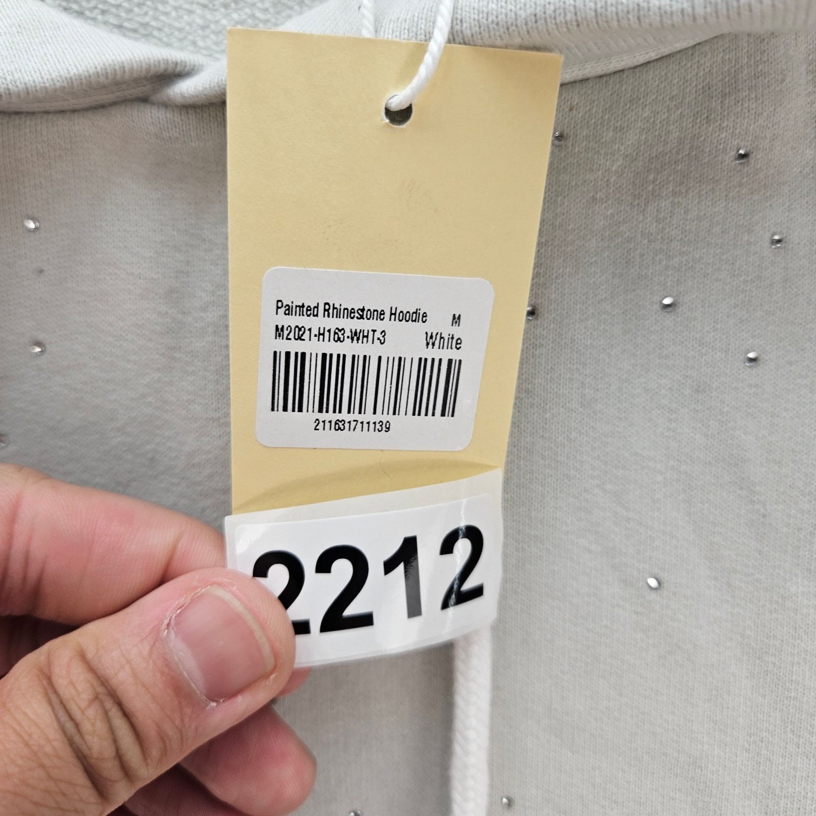 MNML MNML MEN'S MEDIUM WHITE PAINTED RHINESTONE PULLOVER HOODIE Size US M / EU 48-50 / 2 - 4 Thumbnail