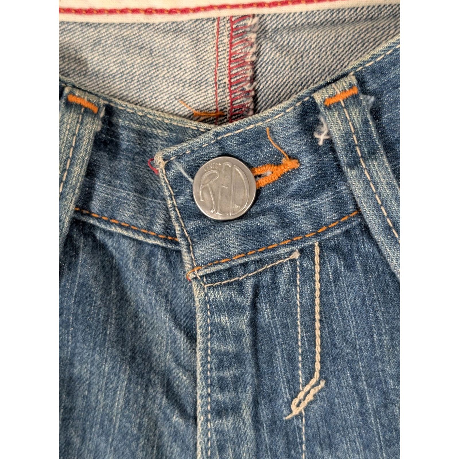 Levi's VINTAGE Levi's RED JEANS Indigo Wash Deconstructed Embroidered Denim 90s Y2K Streetwear Unisex Adult 29x30 Blue Mens Womens Girls Boys Size US 29 - 6 Thumbnail