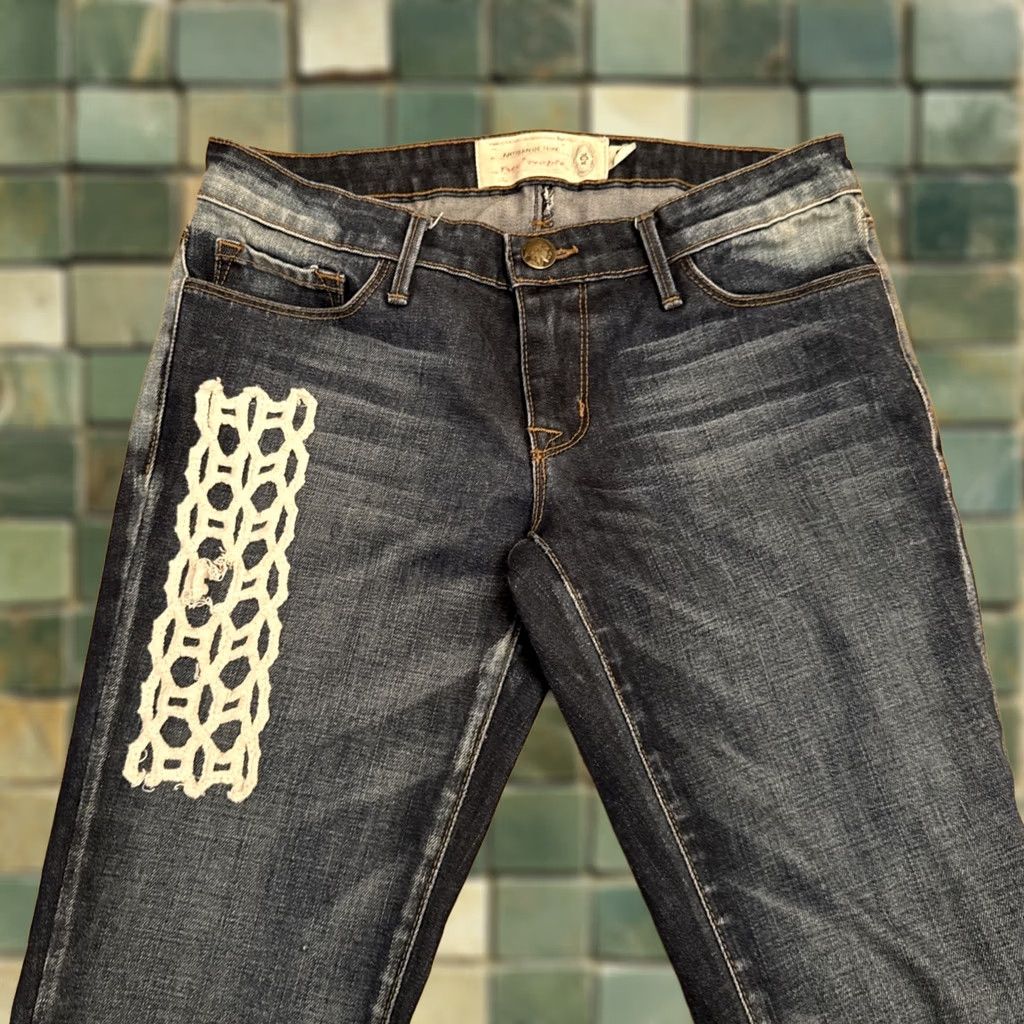 Free People Free People Jeans Skinny Womens 25 Denim Embroidered Patch Bohemian Leather Not applicable Size 27" / US 4 / IT 40 - 1 Thumbnail