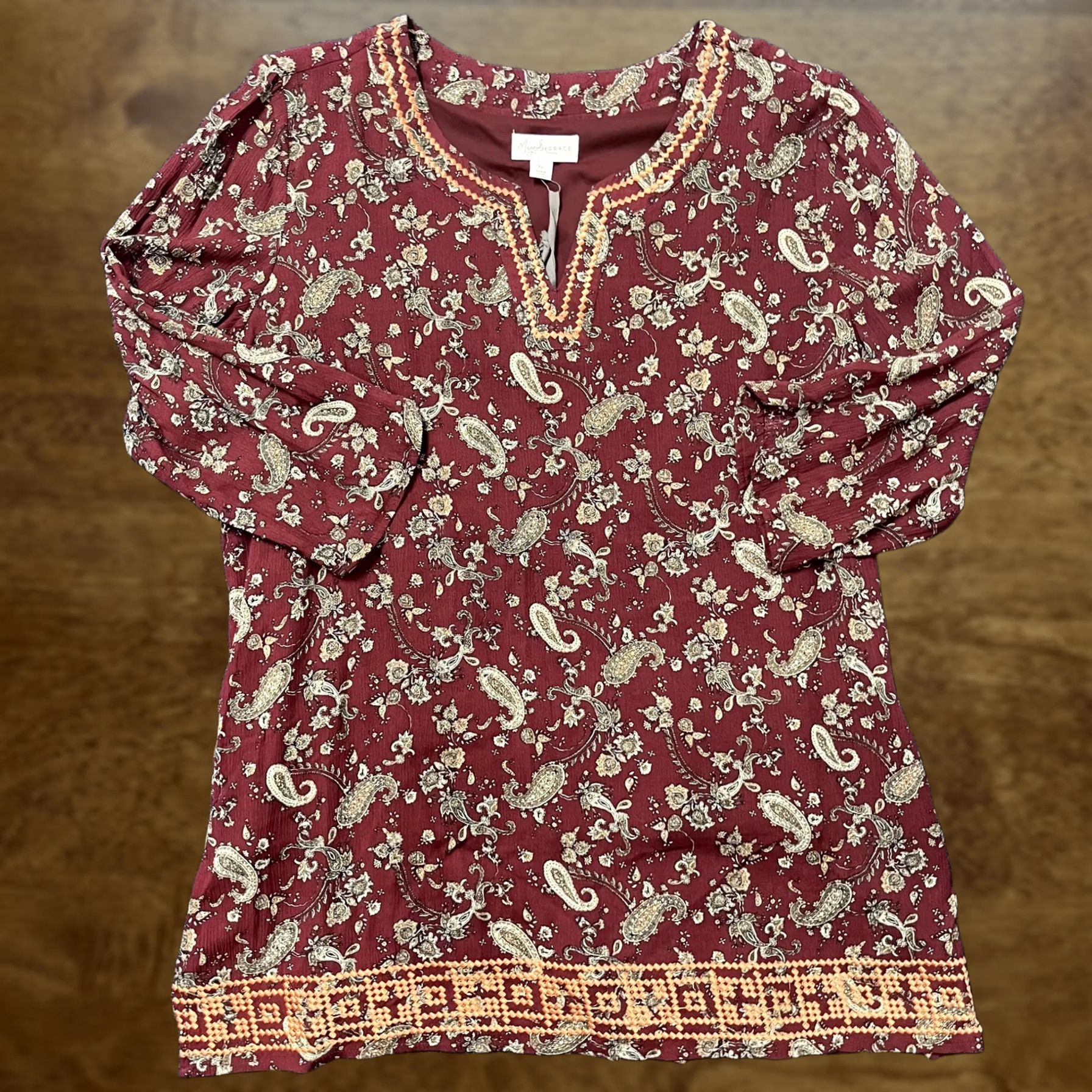 Vintage Magnolia Grace Blouse Womens XL Red Paisley Tunic Boho Embroidered 3/4 Sleeve V-Neck Size XL / US 12-14 / IT 48-50 - 1 Thumbnail