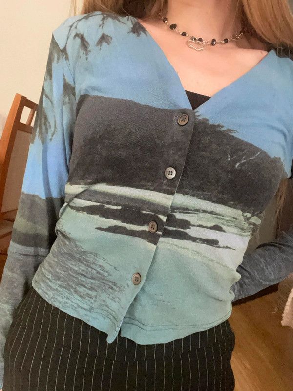 Vintage Vintage Y2K Coquette AOP Cardigan full print sweater blouse Size XS / US 0-2 / IT 36-38 - 2 Thumbnail