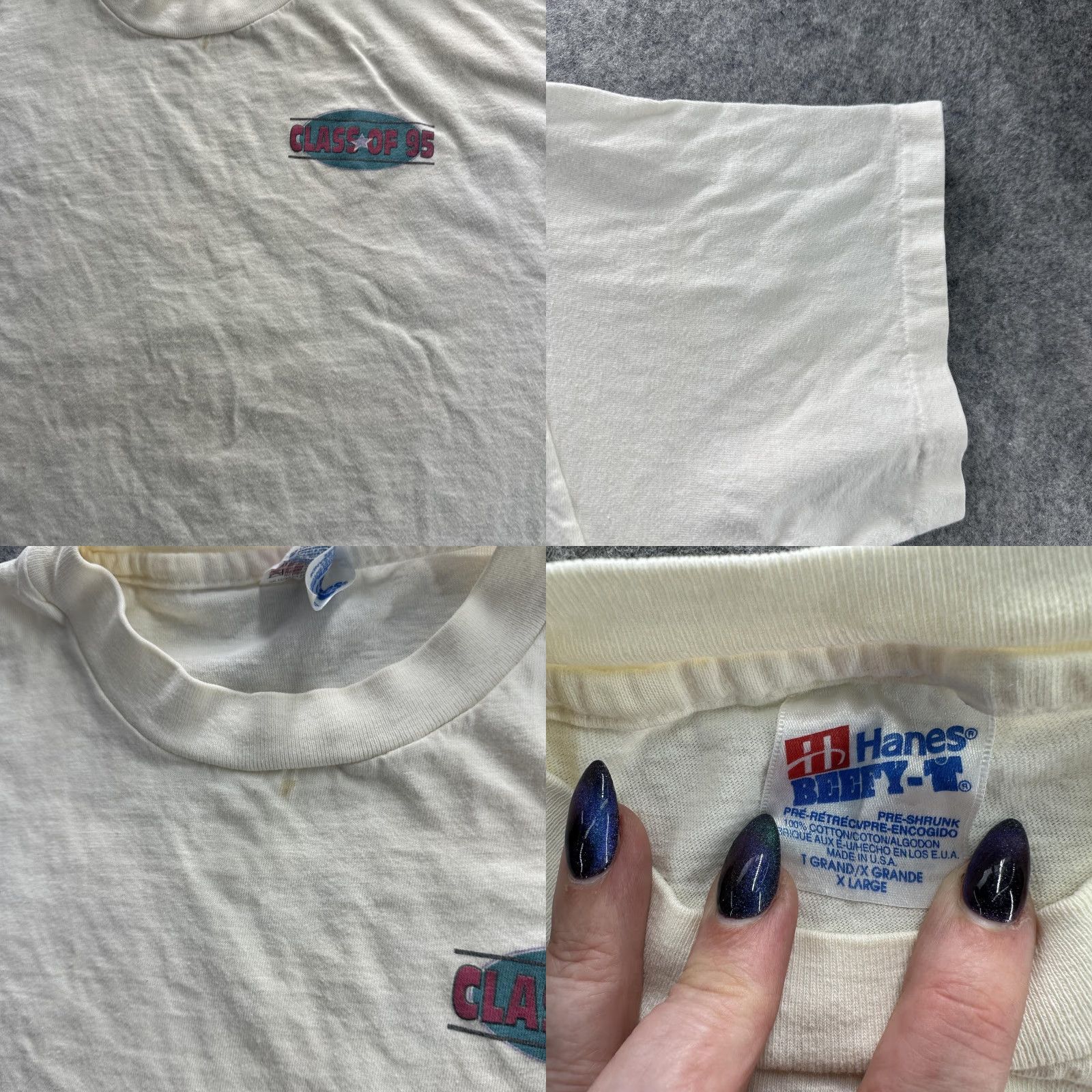 Hanes VINTAGE Hanes Beefy-T Class of 95 Shirt Adult XL White Graphic 90s Seniors Rule Mens Size US XL / EU 56 / 4 - 8 Thumbnail