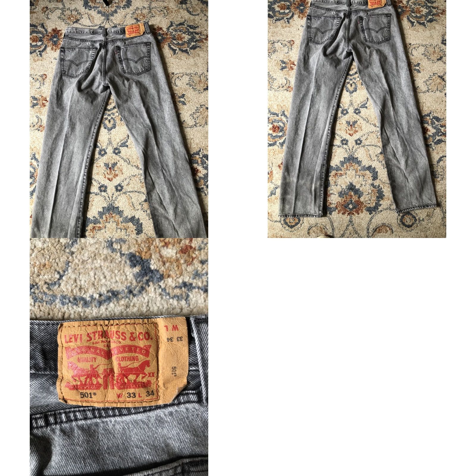 Levi's Levi's 501 Jeans Gray Denim Pants 33x34 Button Fly Straight Regular Mens Size US 33 - 8 Thumbnail