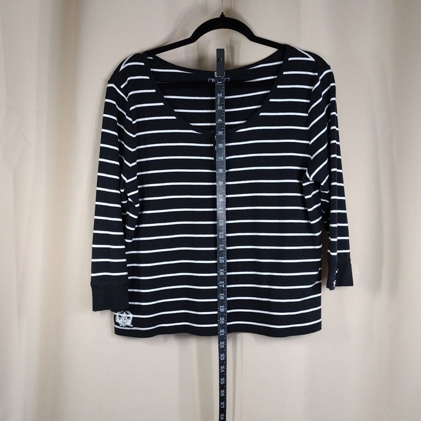 Other American Living Black White Striped Cotton Stretchy Shirt Size XL / US 12-14 / IT 48-50 - 3 Thumbnail