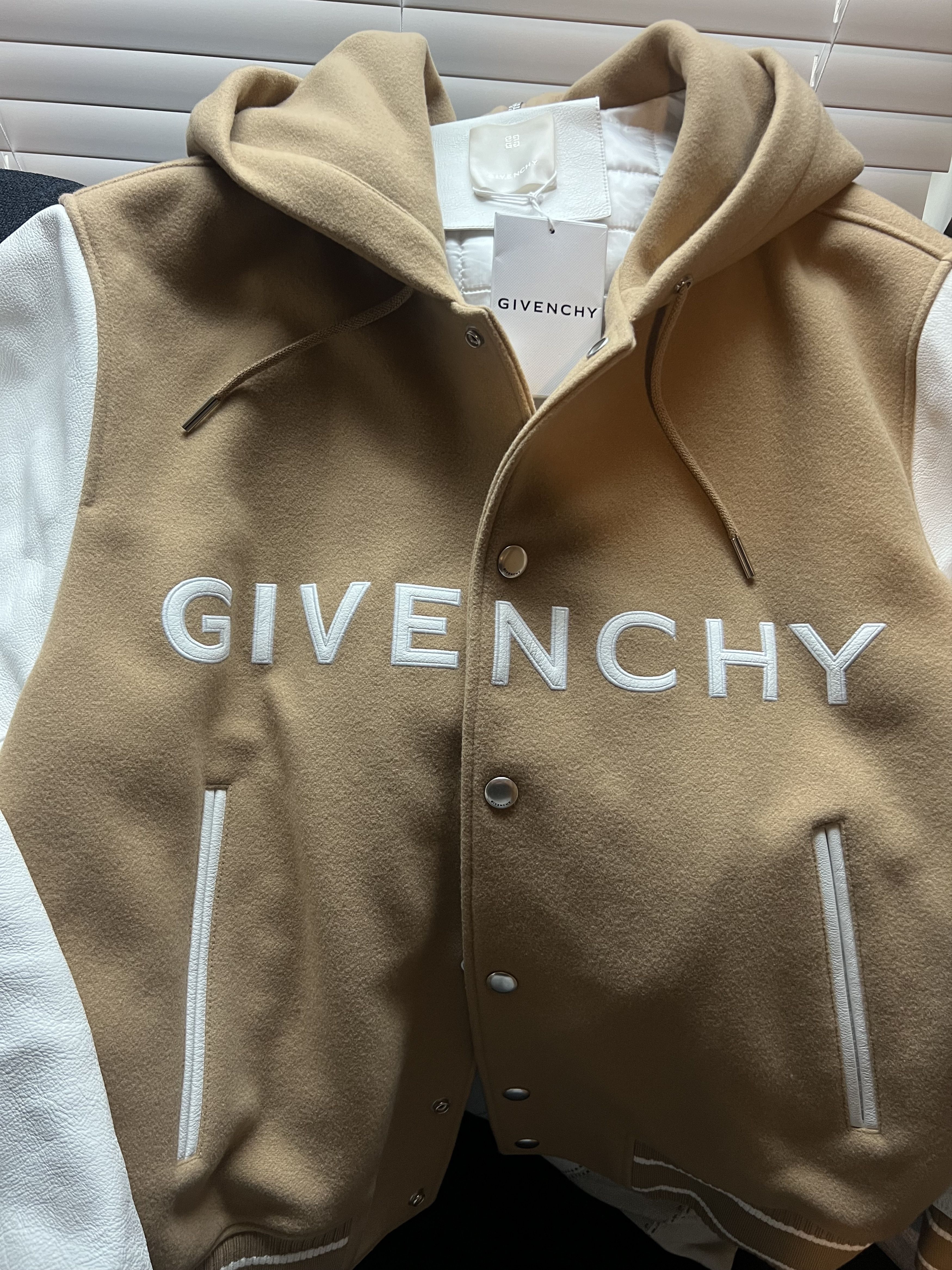 Givenchy Givenchy Hooded Wool & Leather Varsity Jacket Size US XL / EU 56 / 4 - 2 Thumbnail