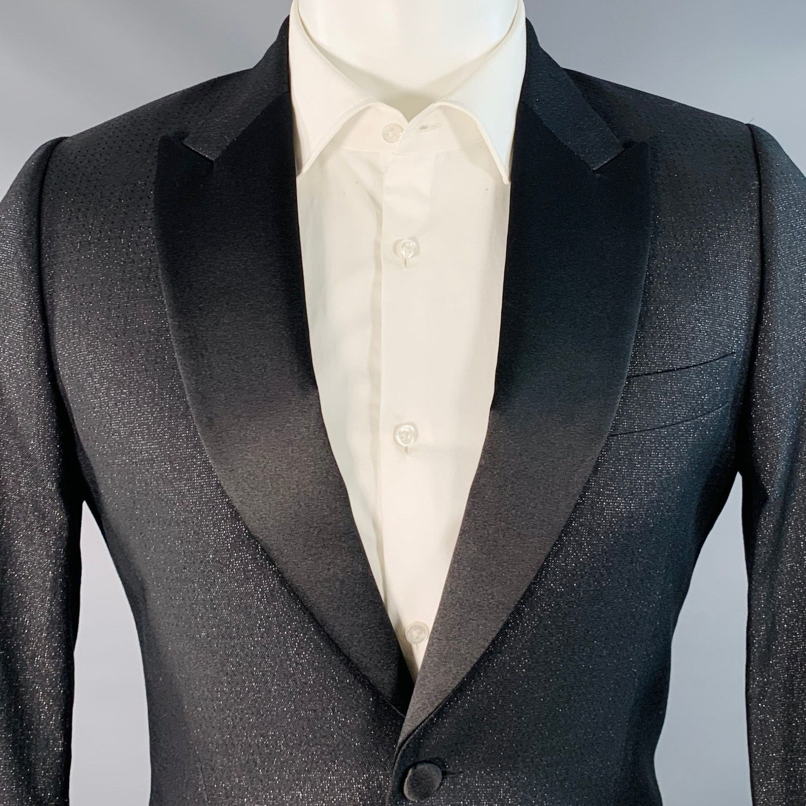 Paul Smith Black Metallic Wool Blend Peak Lapel Single Button Sport Size 38R - 2 Thumbnail