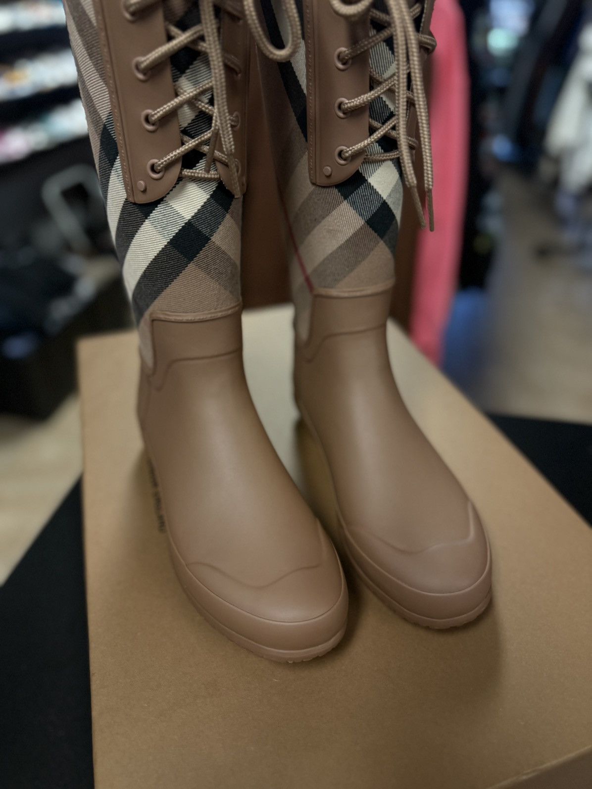 Burberry Vintage Check Canvas & Rubber Rain Boot In Brown 38EU/8US Size US 8 / IT 38 - 10 Thumbnail