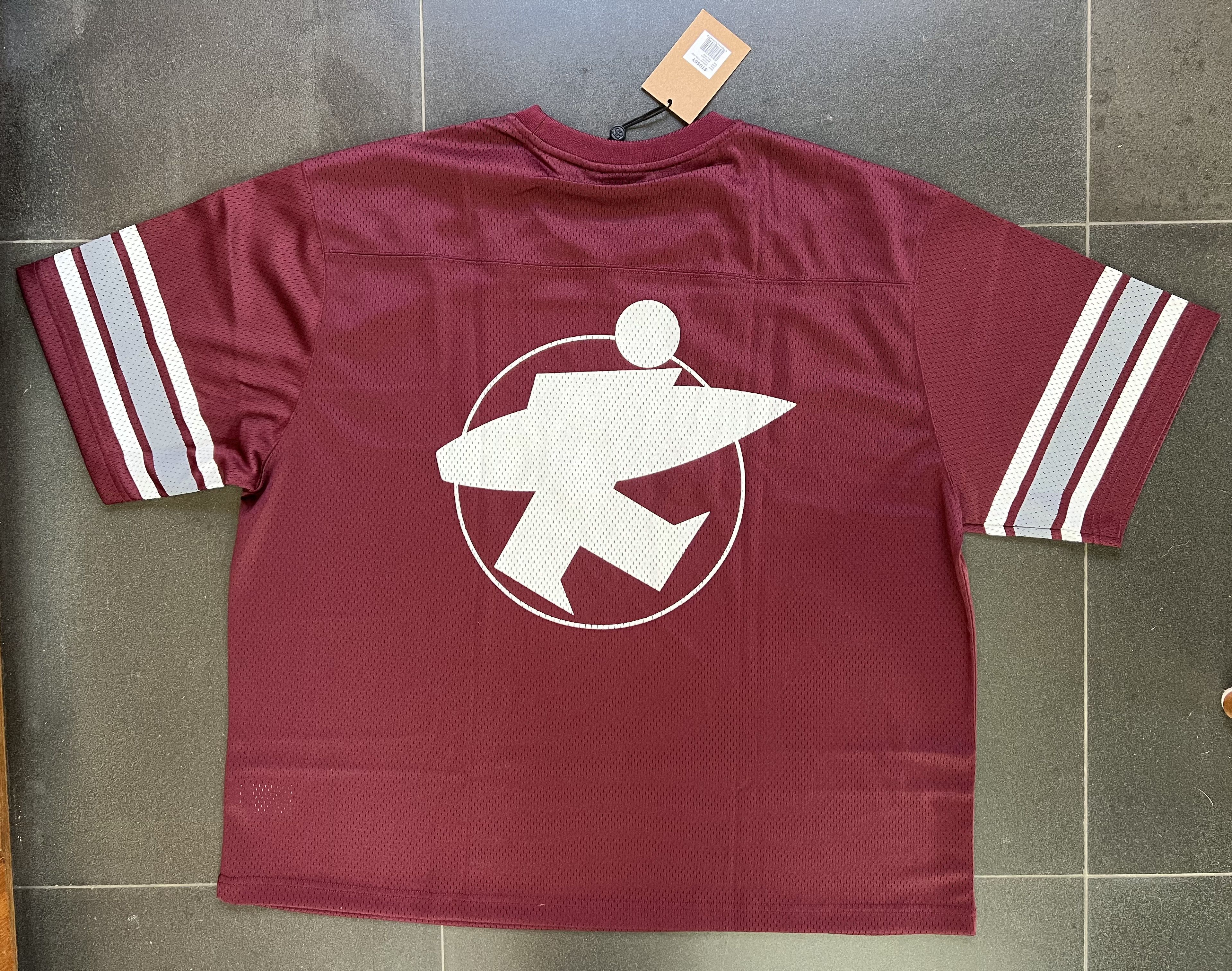 image of Stussy Surfman Mesh Football Jersey in Burgundy, Men's (Size 2XL)