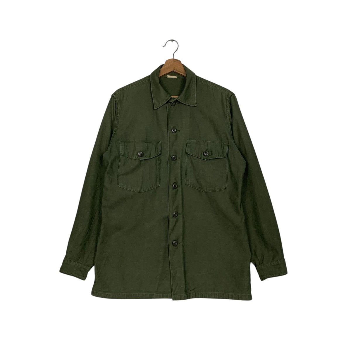 Vintage 1960s US ARMY OG-107 Cotton Sateen Utility Shirt #2760-C124 Size US L / EU 52-54 / 3 - 1 Thumbnail