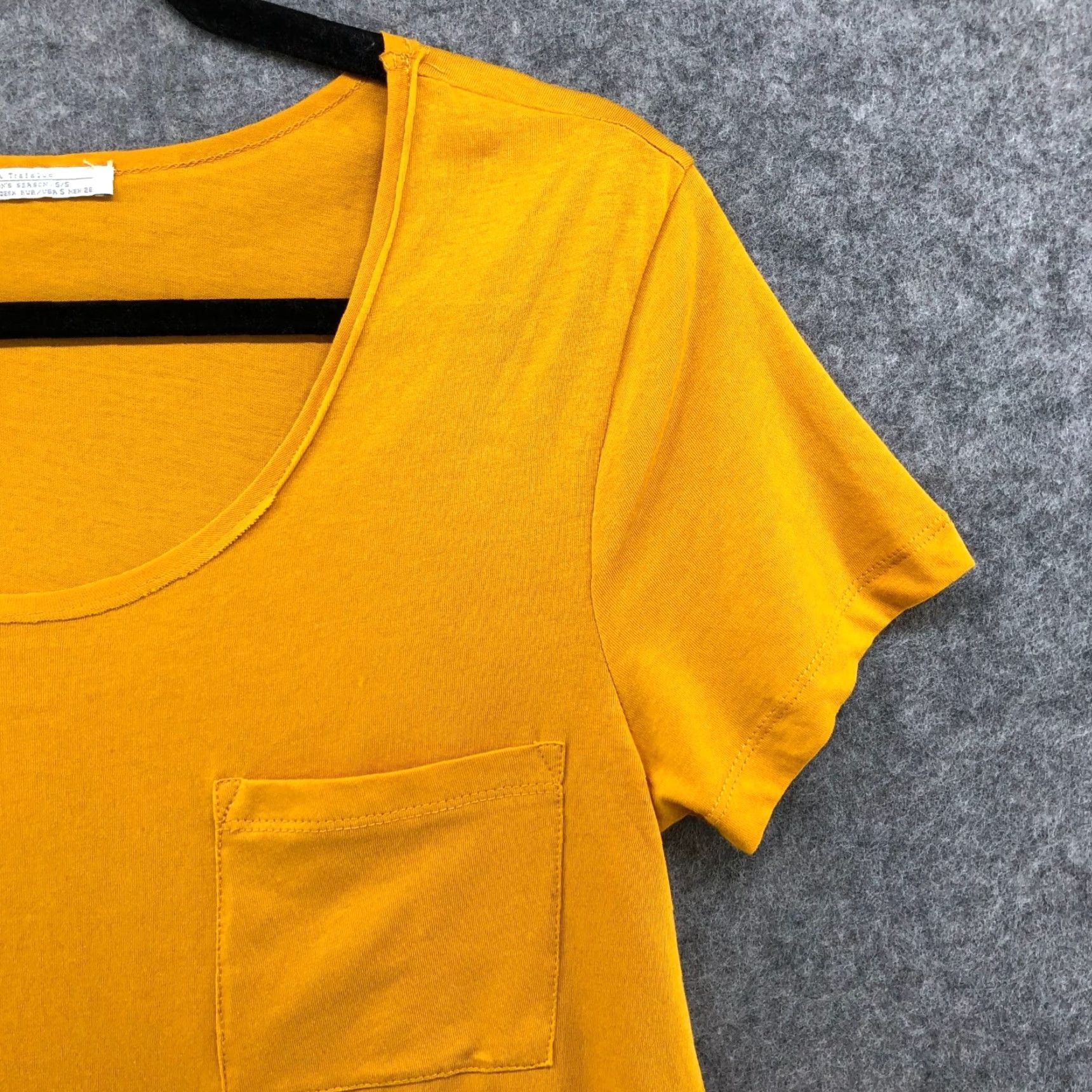 Zara Zara Shirt Womens S Mustard Yellow Scoop Neck Pocket Tee Short Sleeve Cotton Blend Regular Womens Size S / US 4 / IT 40 - 5 Thumbnail