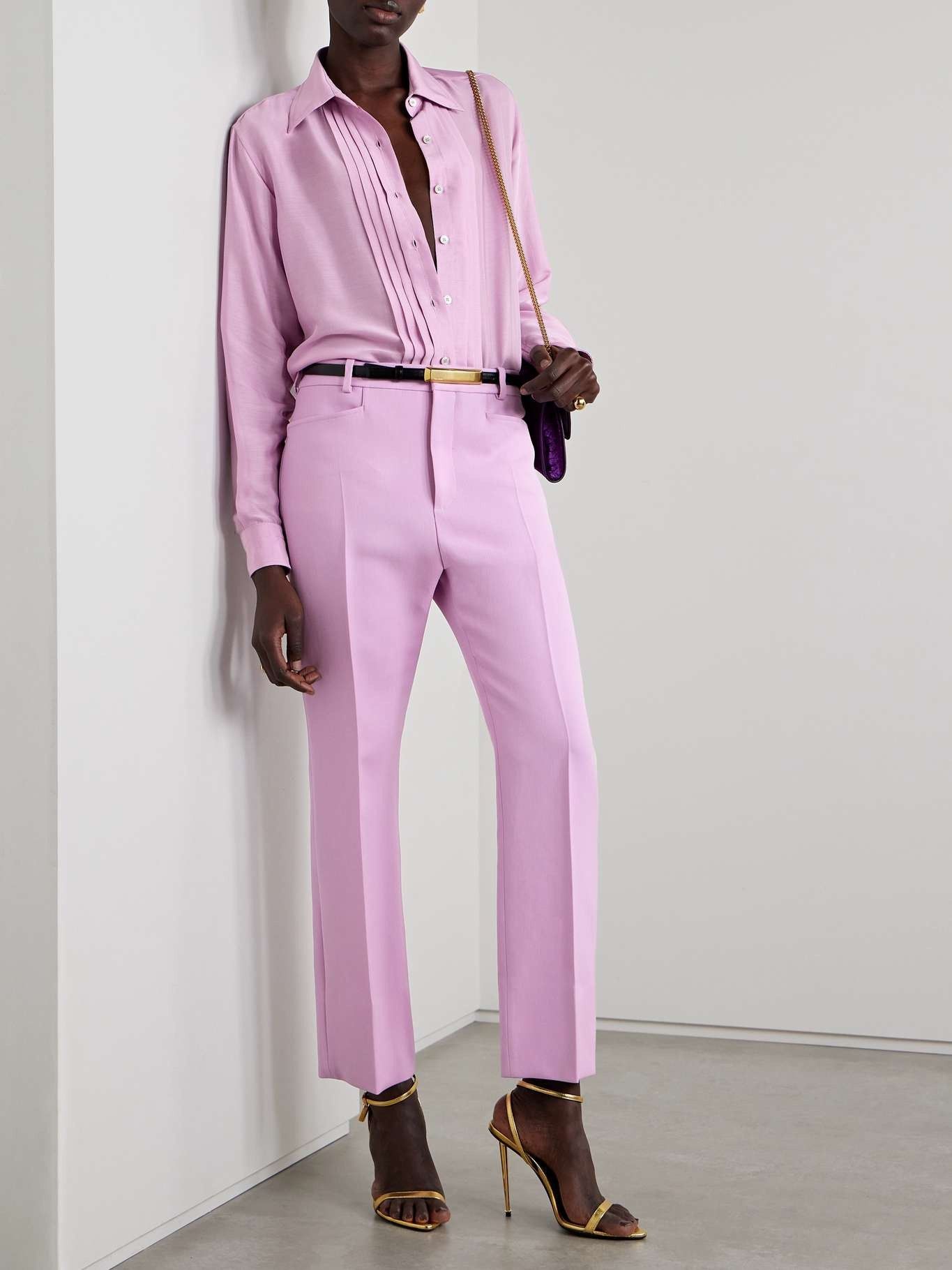 Tom Ford o1w1db10525 PAW558 Wool Silk Blend Twill Skinny Pant Purple Size 28" / US 6 / IT 42 - 3 Thumbnail