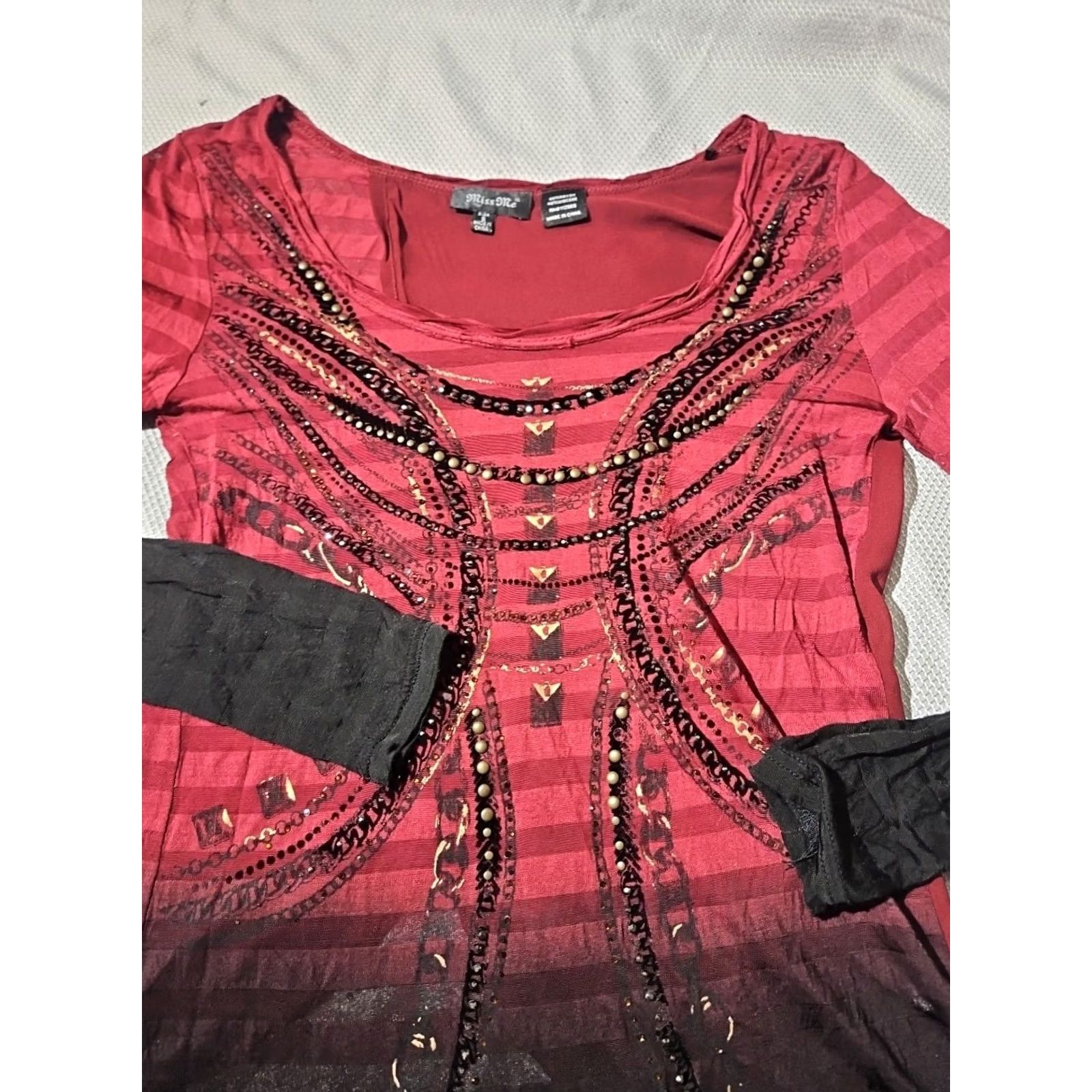 Miss Me VINTAGE Miss Womens Shirt S Red Embellished Grunge Preppy Y2k Batwing Shirt Womens M2 Size S / US 4 / IT 40 - 2 Thumbnail