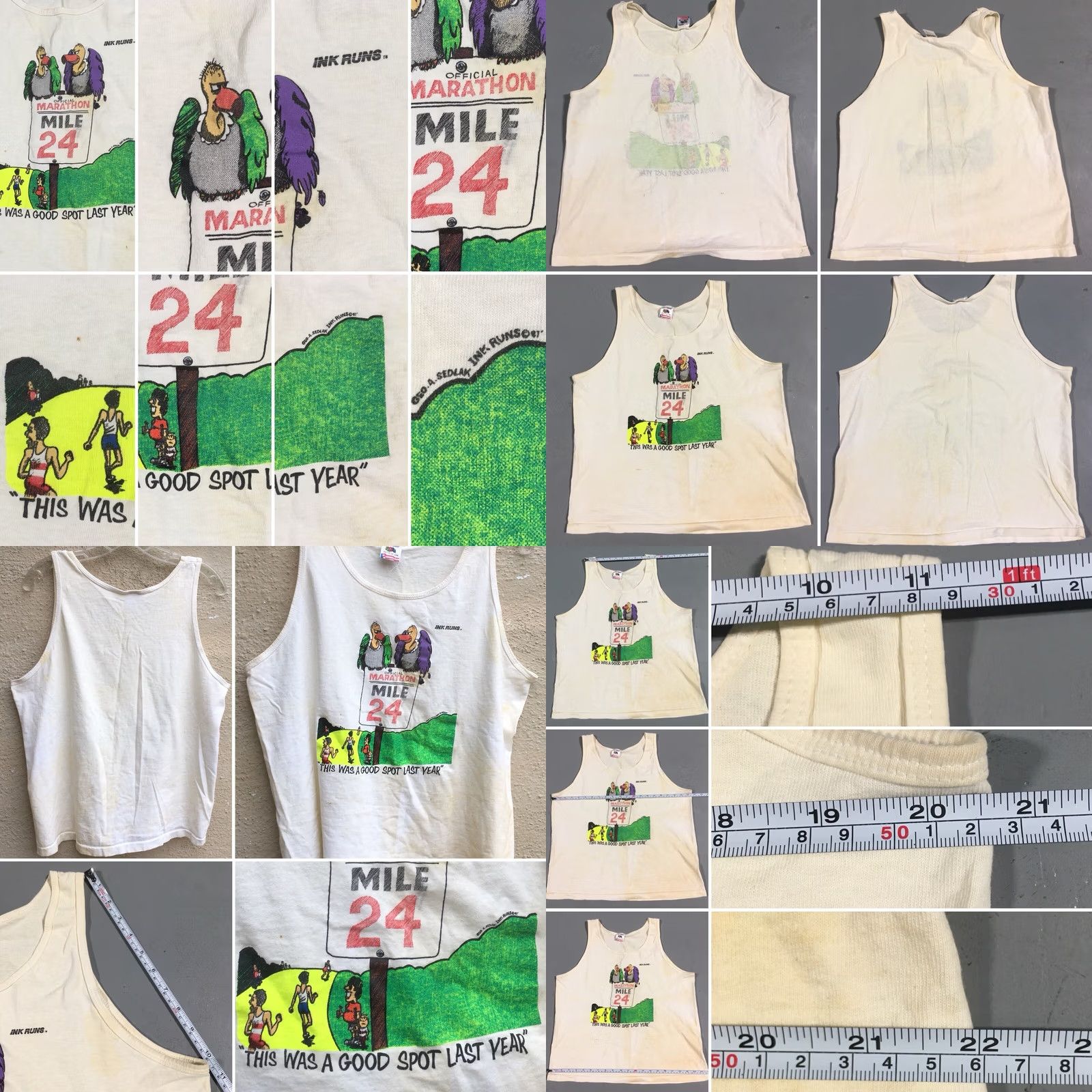 Fruit Of The Loom VINTAGE Marathon Mile 24 Neon Graphic Tank Top Geo A Sedlak Ink Runs c 87 1980s Tank Top Men L White Graphics 80s Sportswear/Beach Size US L / EU 52-54 / 3 - 8 Thumbnail