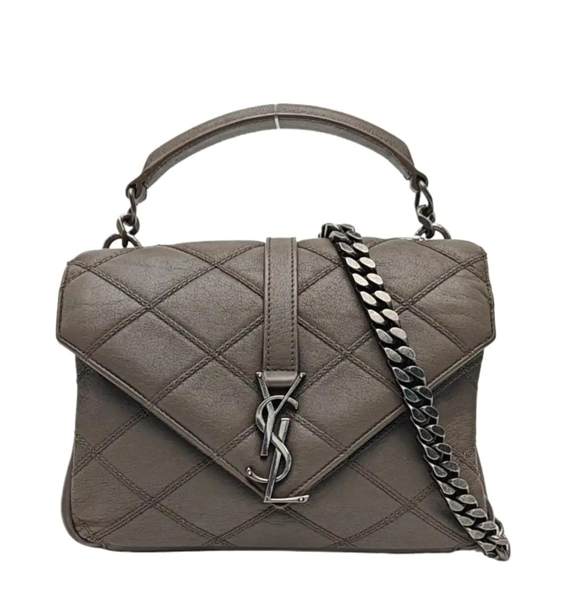 Saint Laurent Paris Saint Laurent Paris YSL COLLEGE Medium grey sheepskin quilted envelope clutch sh Size ONE SIZE - 1 Thumbnail