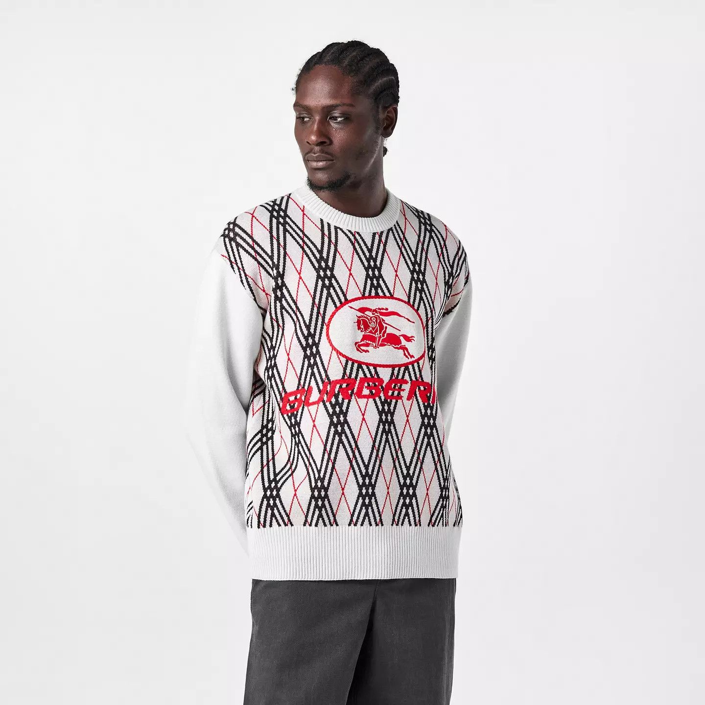 Burberry o1g2r1mq0426 Check Knitted Crew Neck Jumper in Multicolor Size US L / EU 52-54 / 3 - 3 Thumbnail
