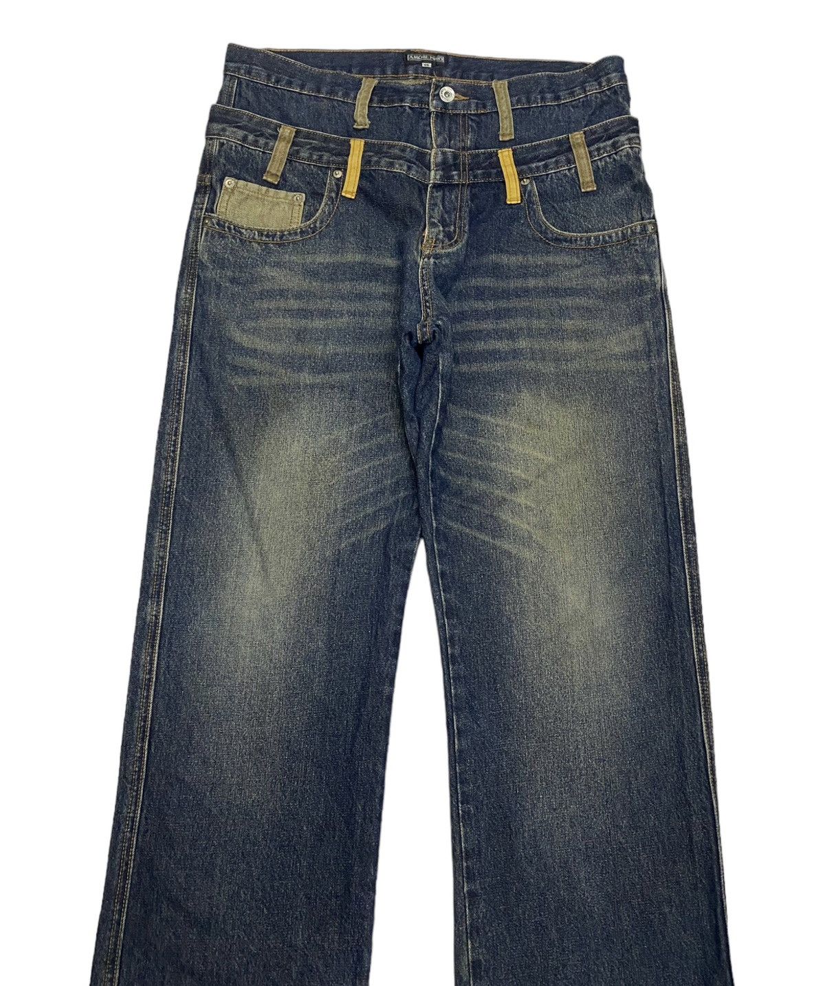 Japanese Brand DOUBLE WAIST JAPAN AMORE PURO DISTRESSED RIPPED DENIM JEANS Size US 33 - 5 Thumbnail