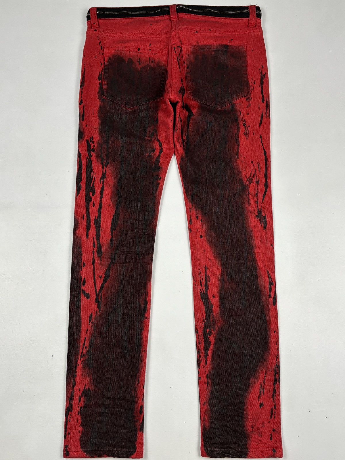 Balmain S/S 2011 Christophe Decarnin Red Washed-out Biker Jeans Size 30" / US 8 / IT 44 - 9 Thumbnail