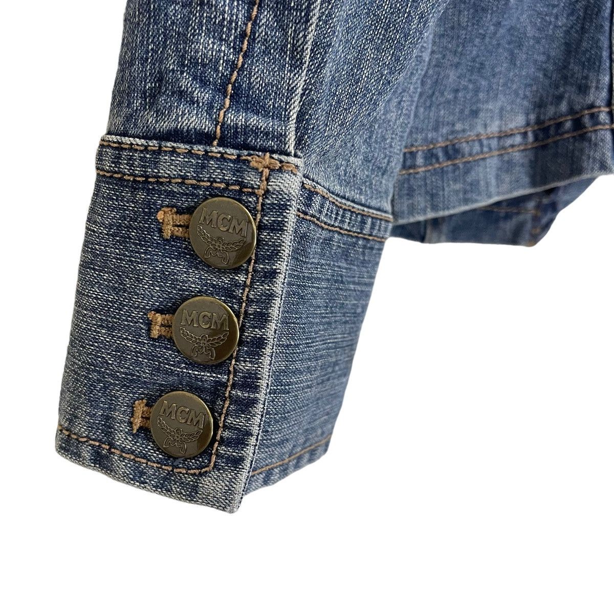 Designer × MCM Vintage 90s Moderne Creation Munchen Denim Blazer Size S / US 4 / IT 40 - 11 Thumbnail
